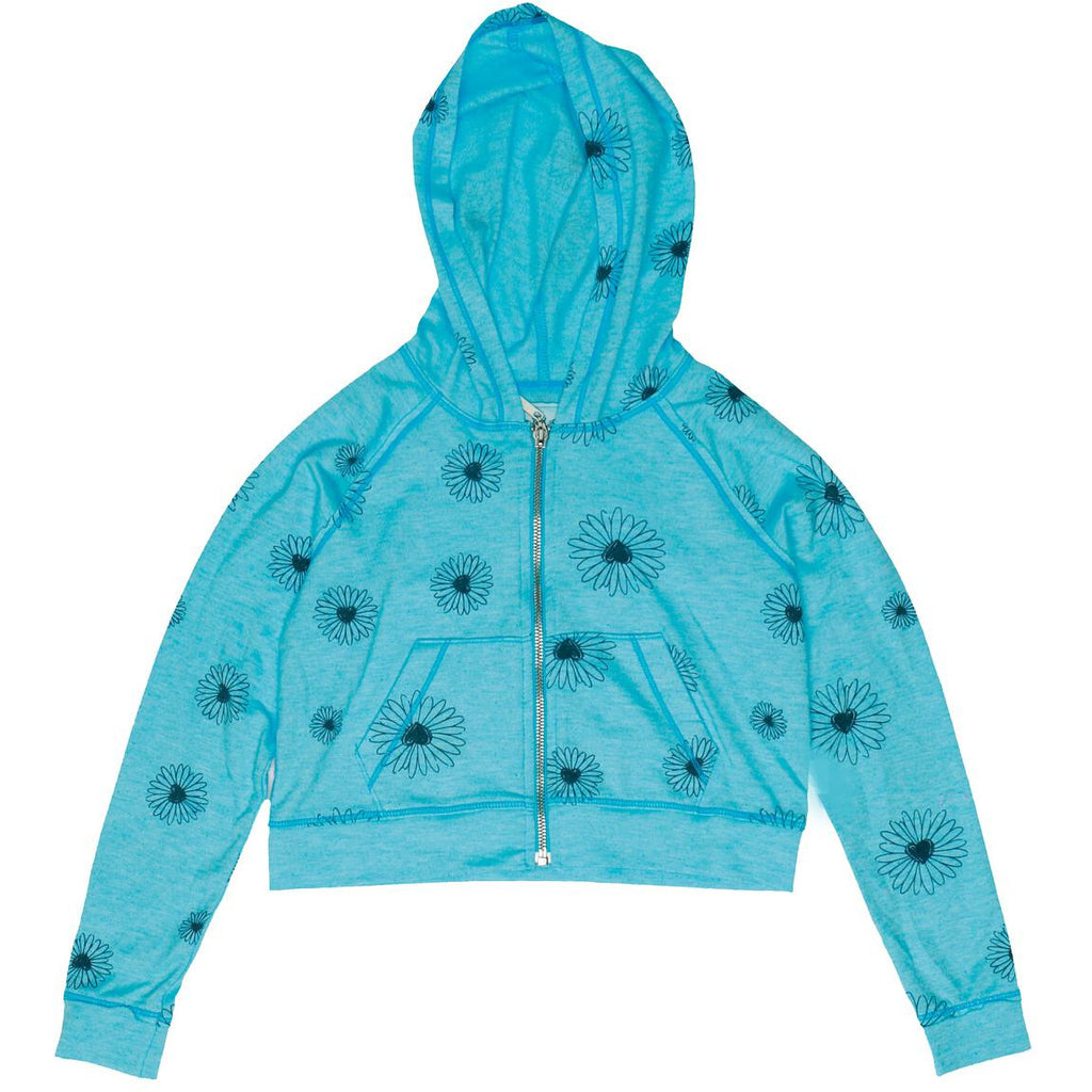 long sleeve crop zip hoodie | neon blue