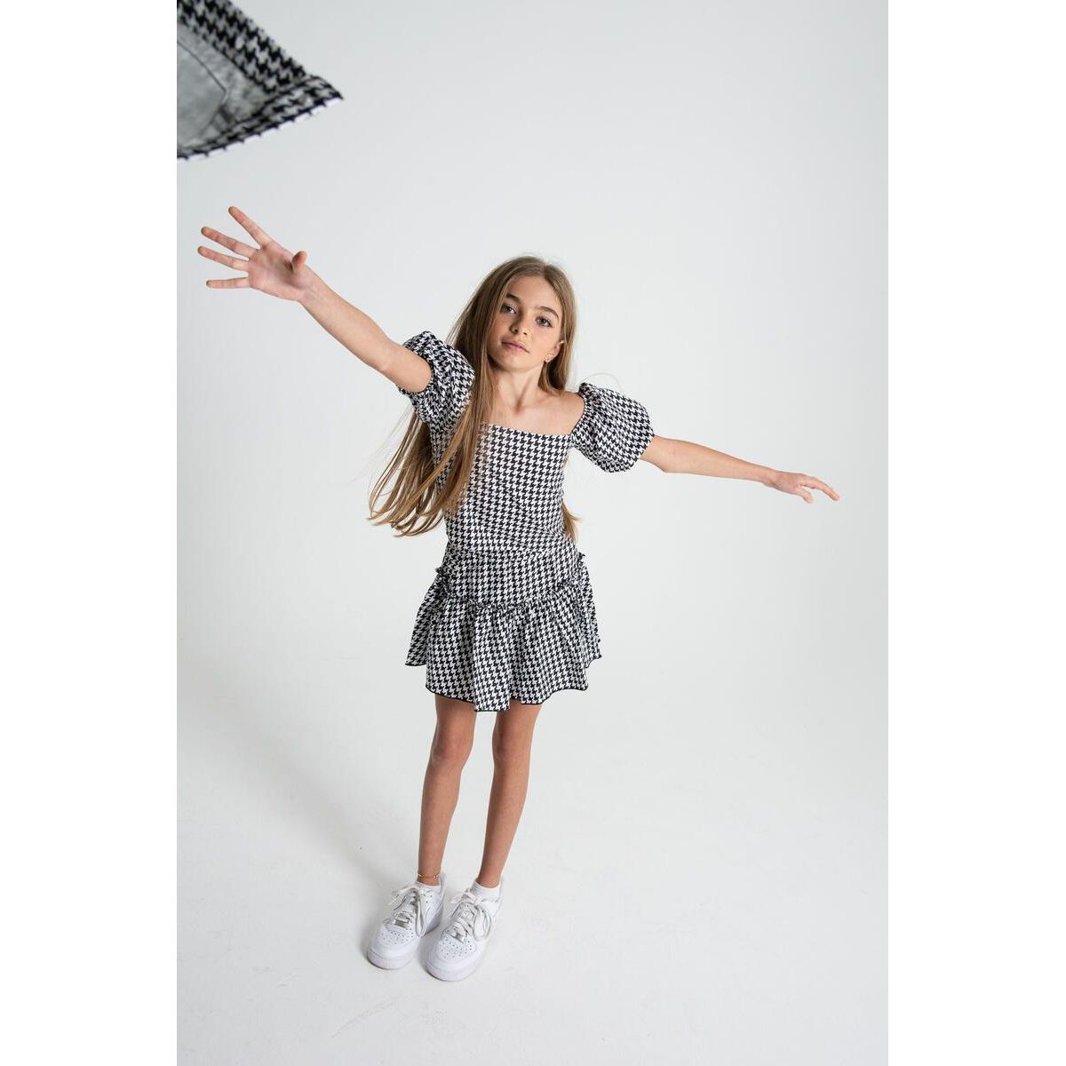 drew mini skirt | black & white houndstooth