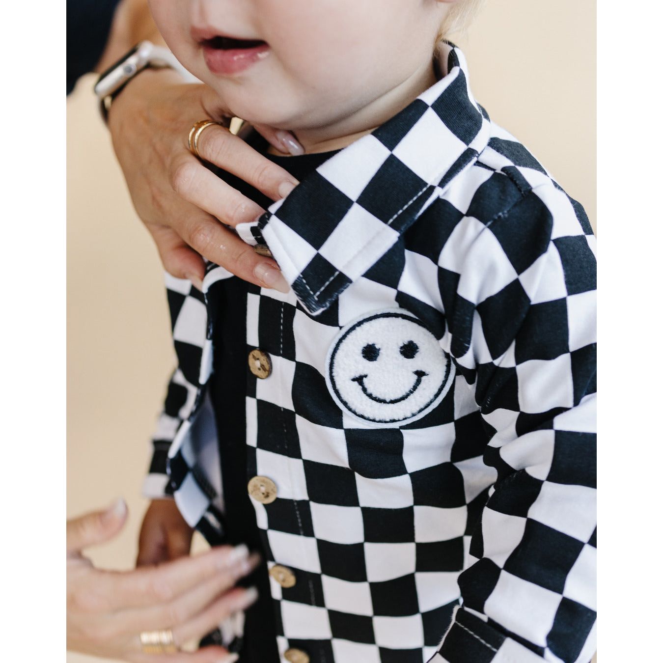 Cotton Shacket | Smiley Checkered Black