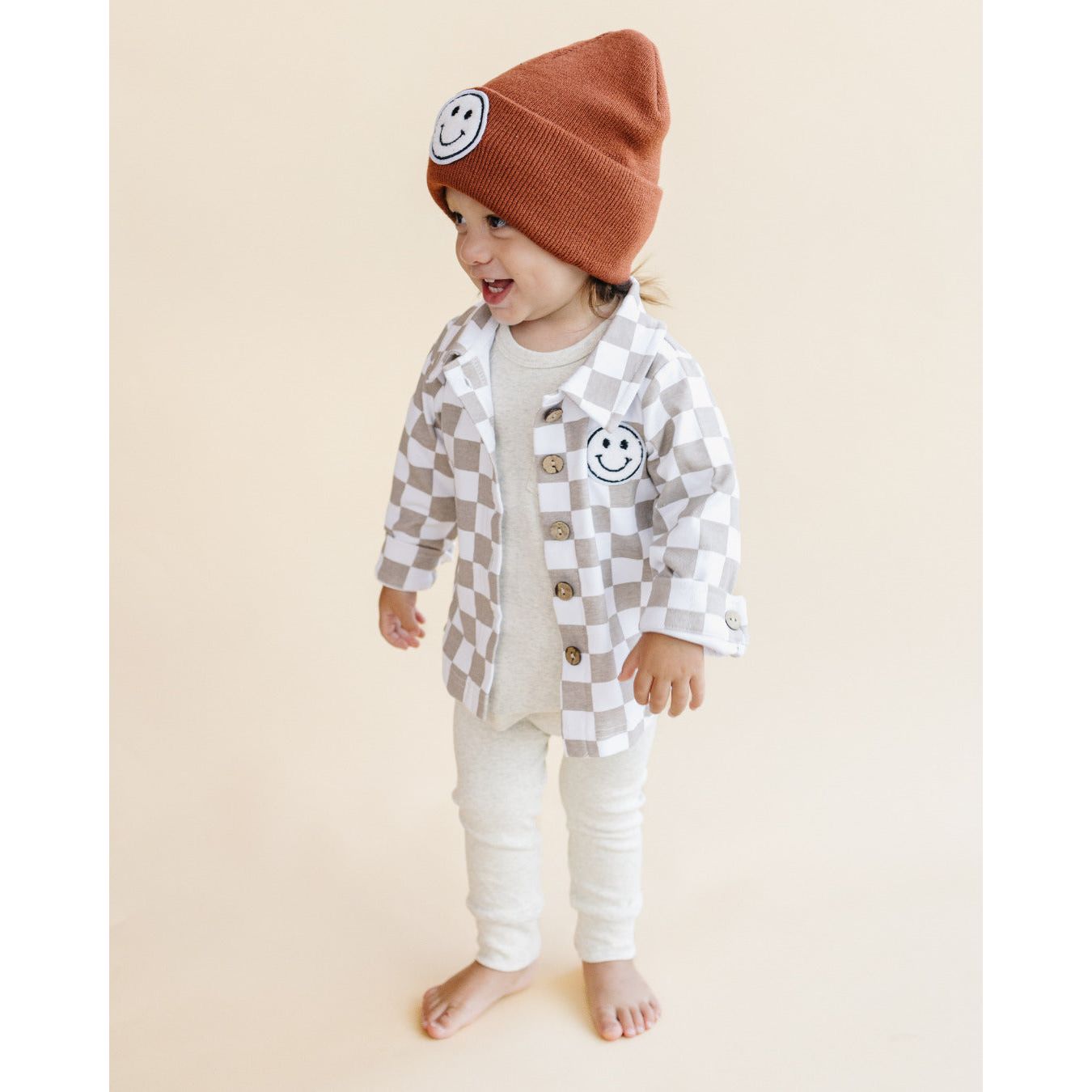 Cotton Shacket | Smiley Checkered Latte
