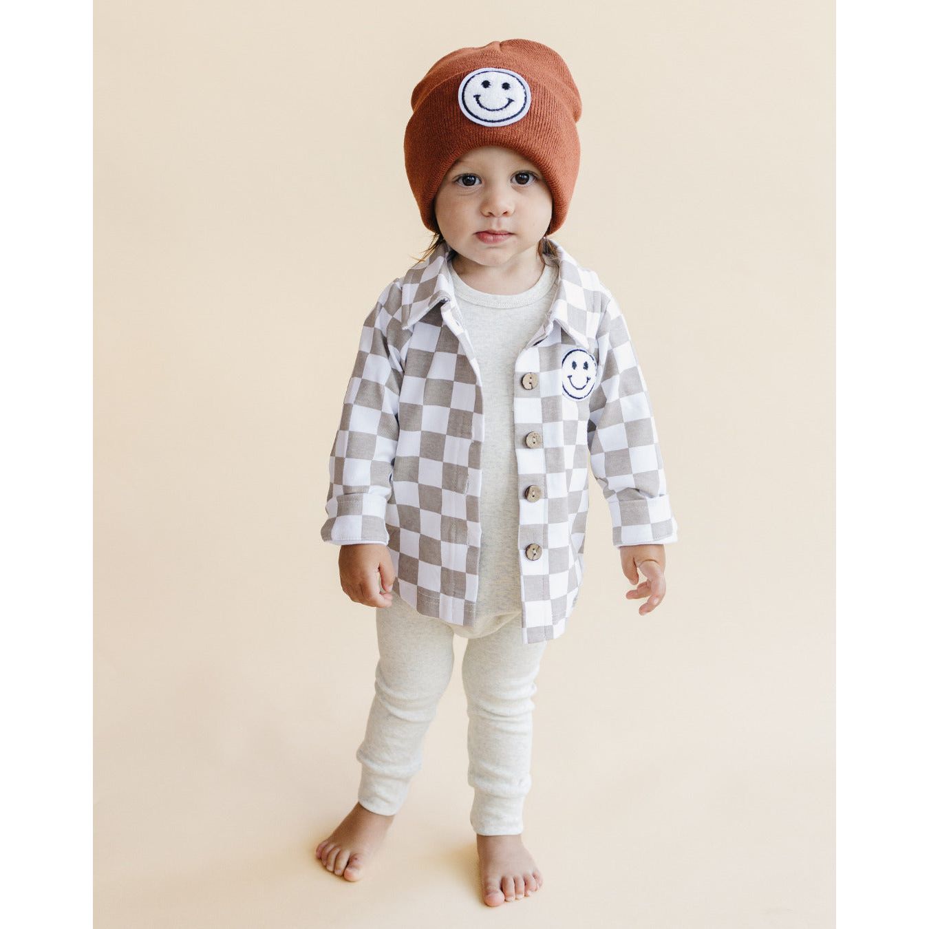 Cotton Shacket | Smiley Checkered Latte