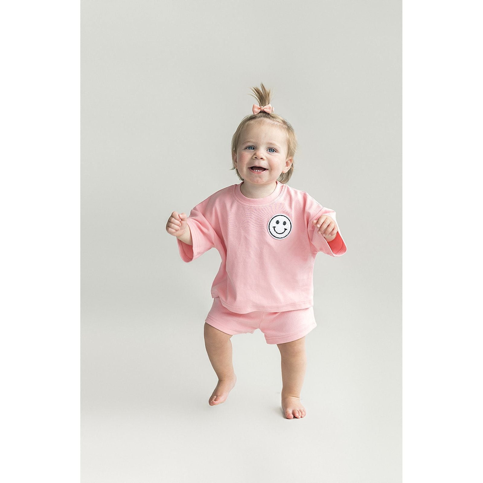 Smiley Shorts Set | Pink Peach