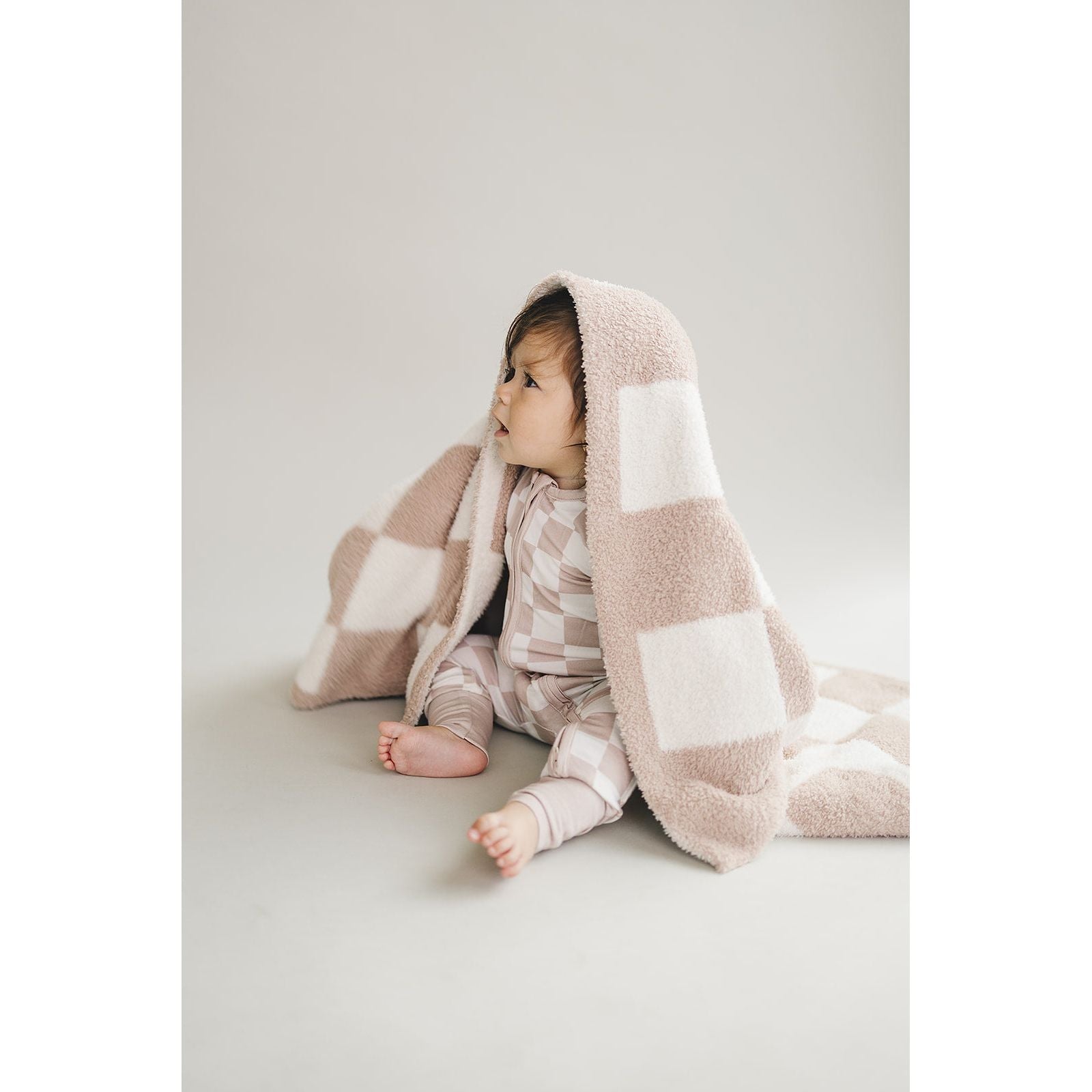 Checkered Plush Blanket | Latte