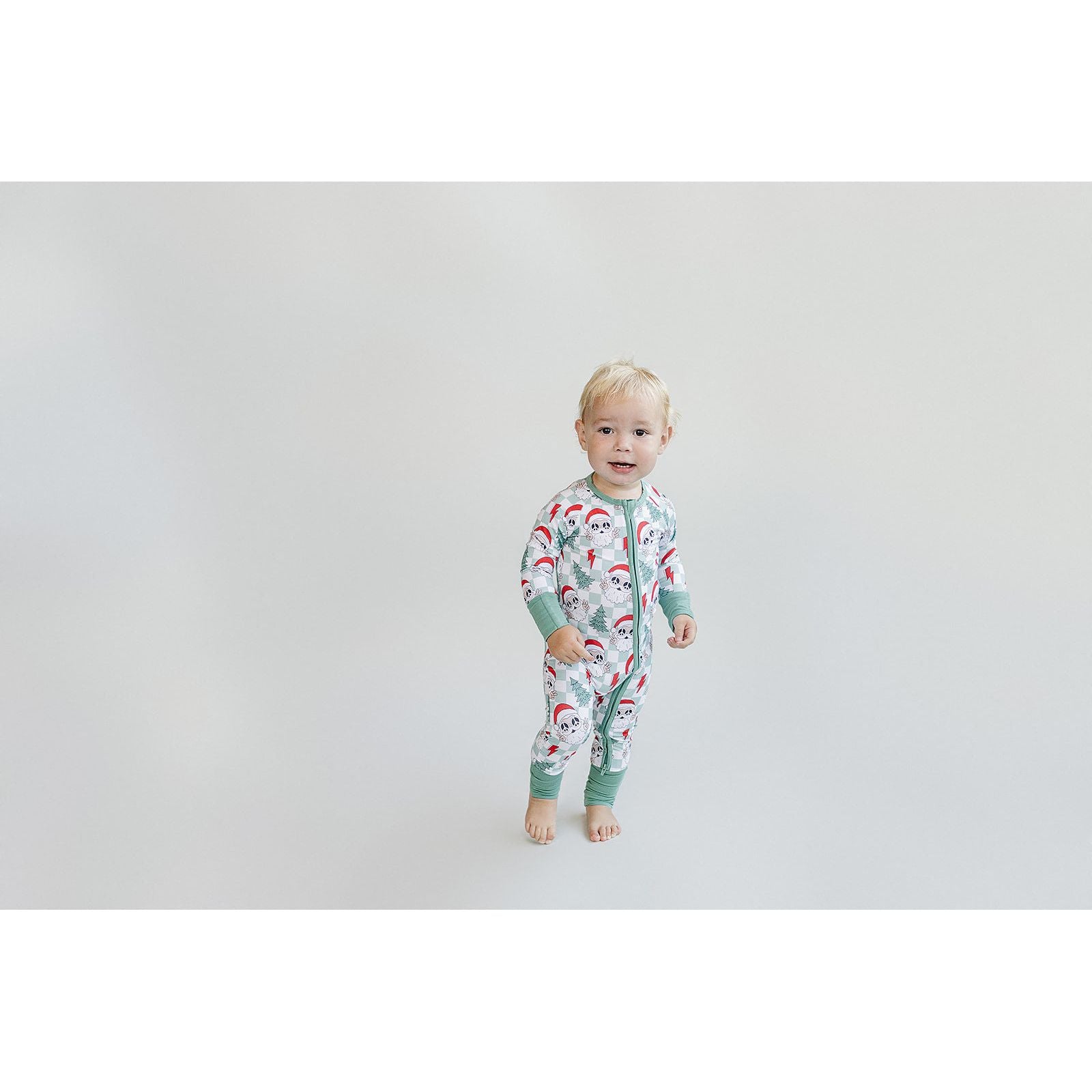 Bamboo Zip Romper | Checkered Santa
