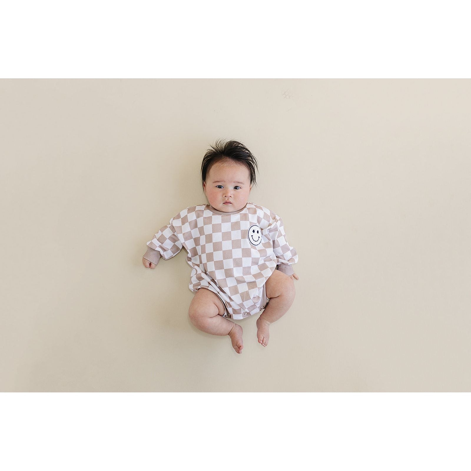Bubble Romper | Checkered Smiley Latte
