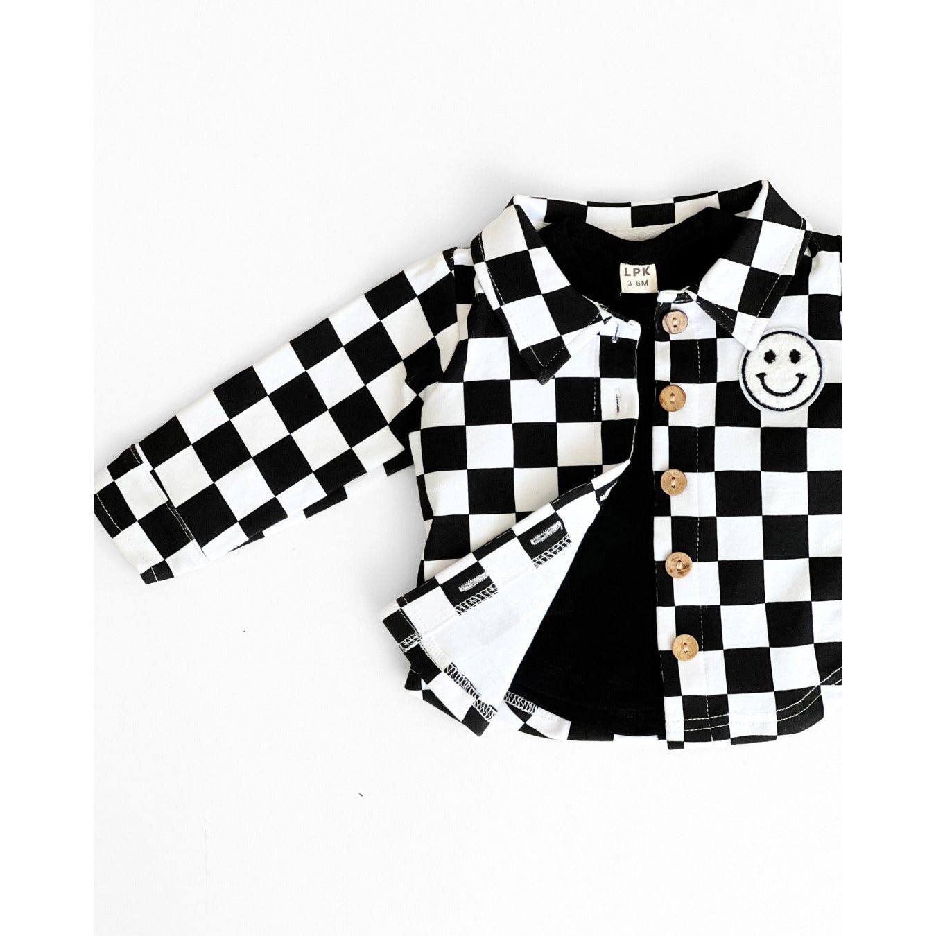 Cotton Shacket | Smiley Checkered Black
