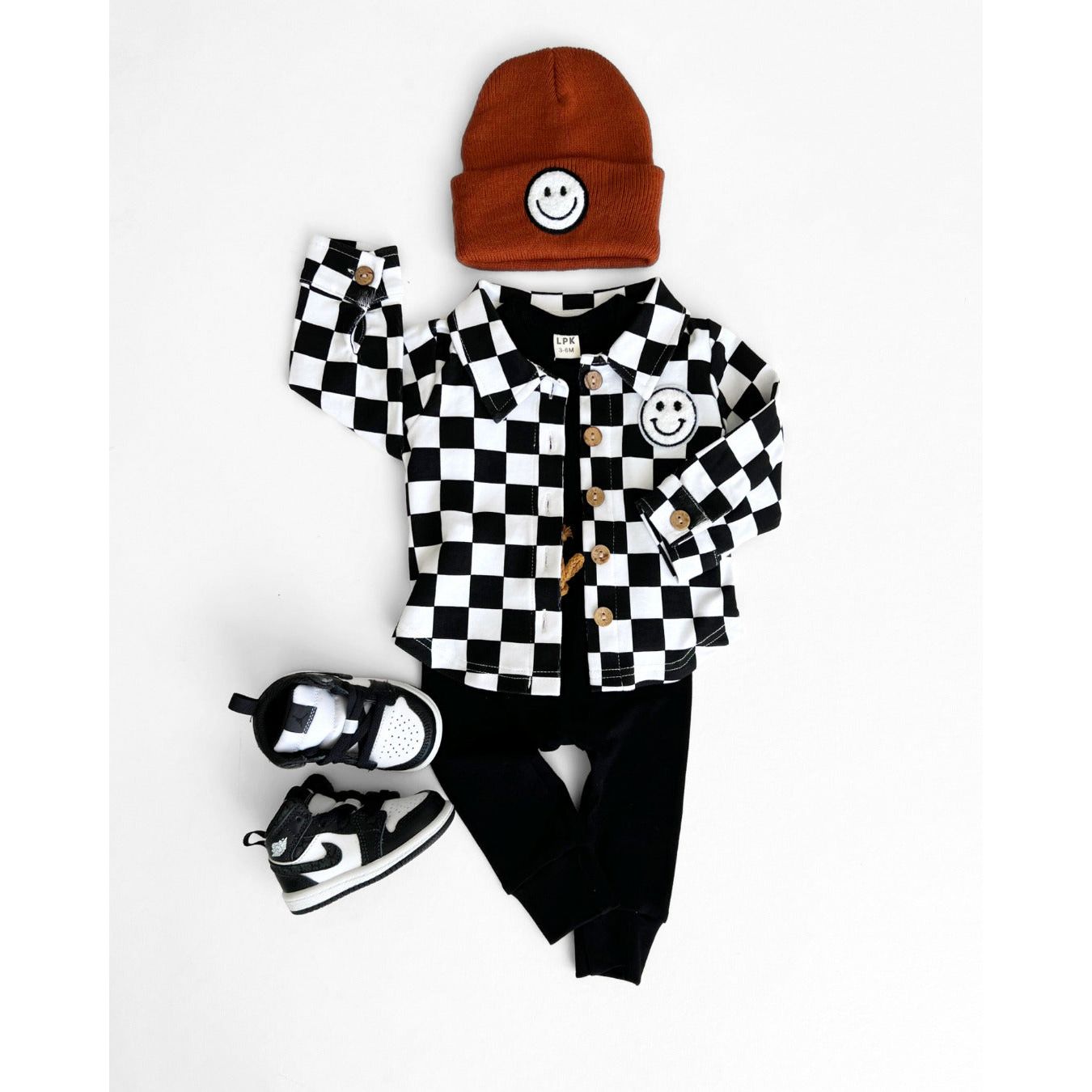 Cotton Shacket | Smiley Checkered Black