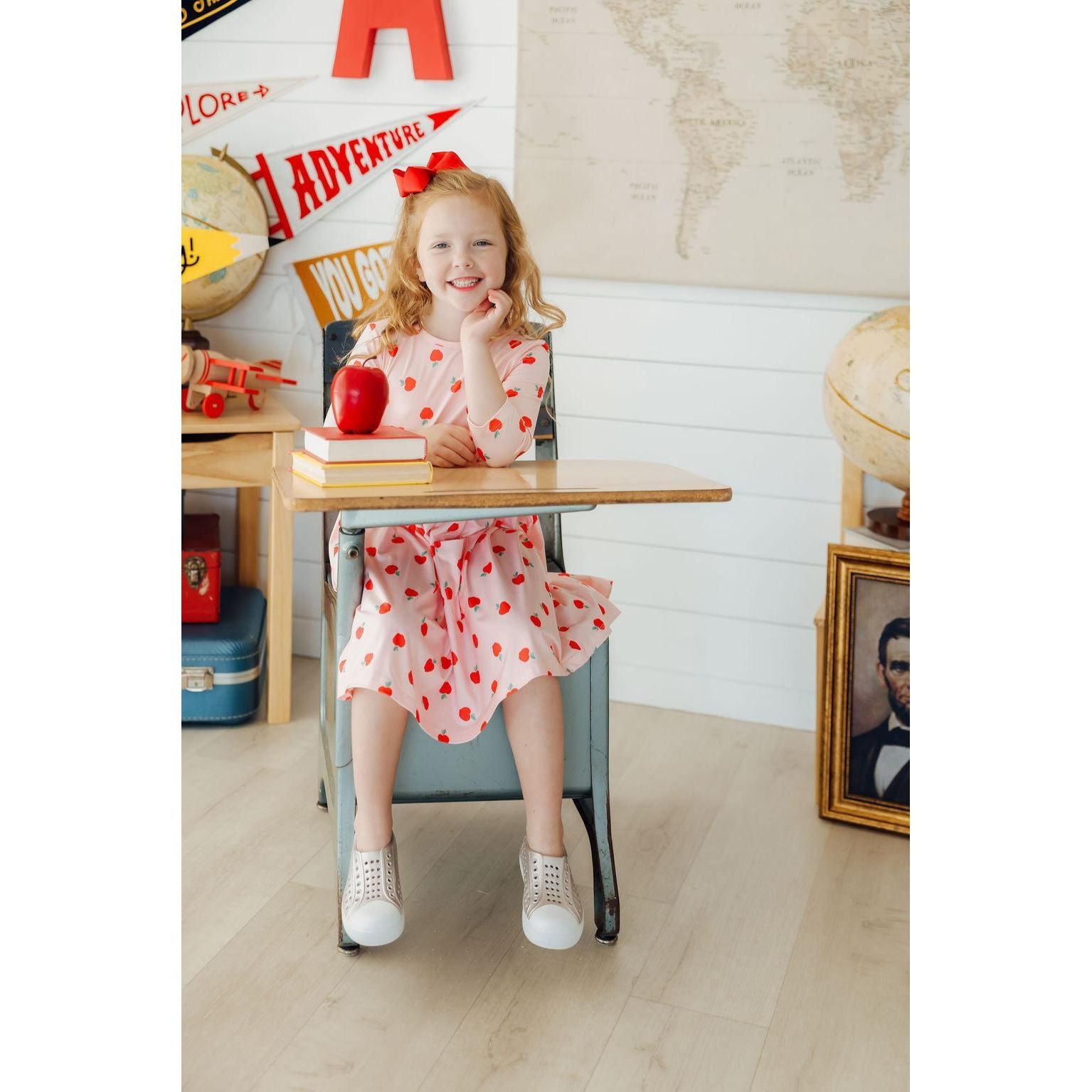 An Apple a Day 3/4 Sleeve Pocket Twirl Dress