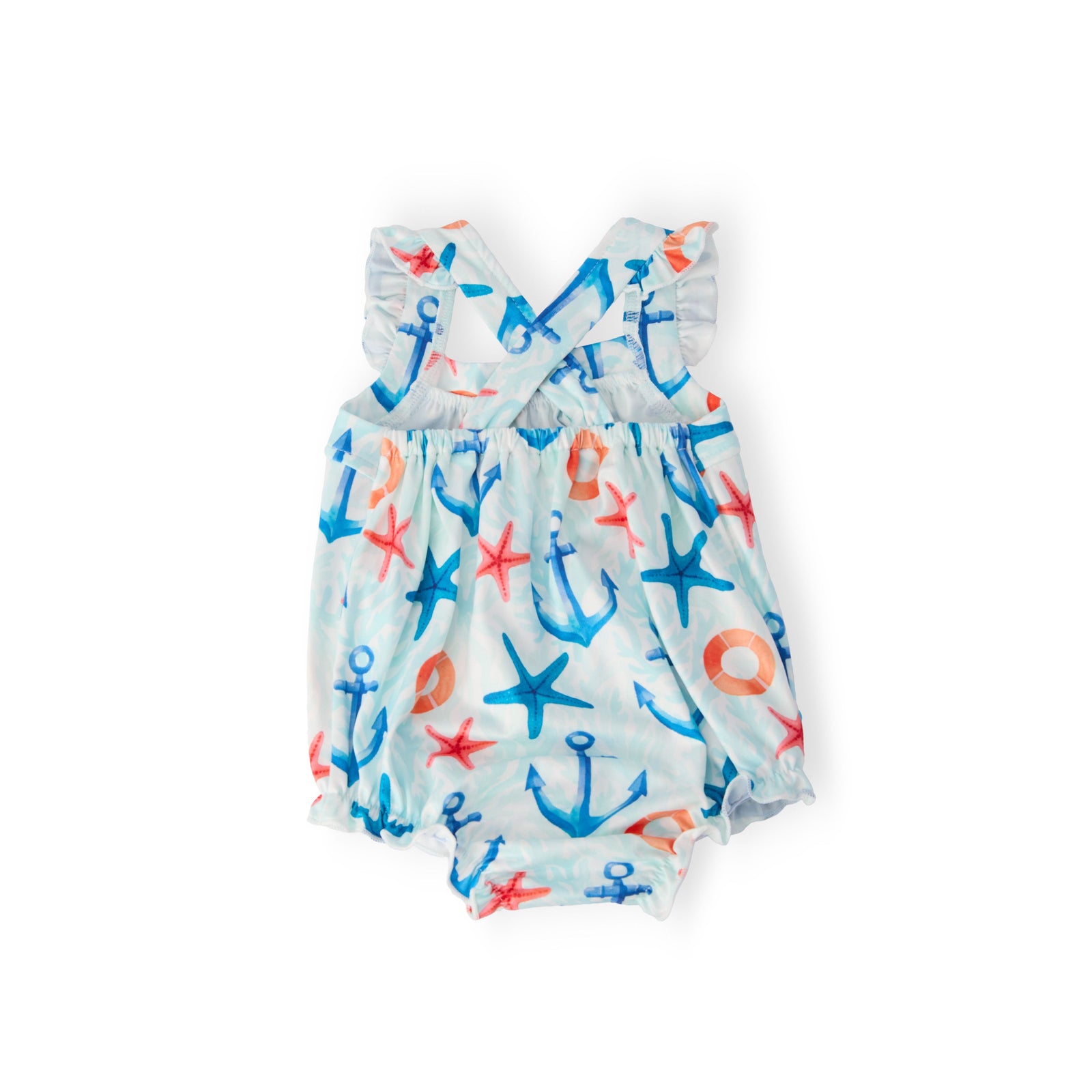 Anchors Away Ruffle Cross Back Romper