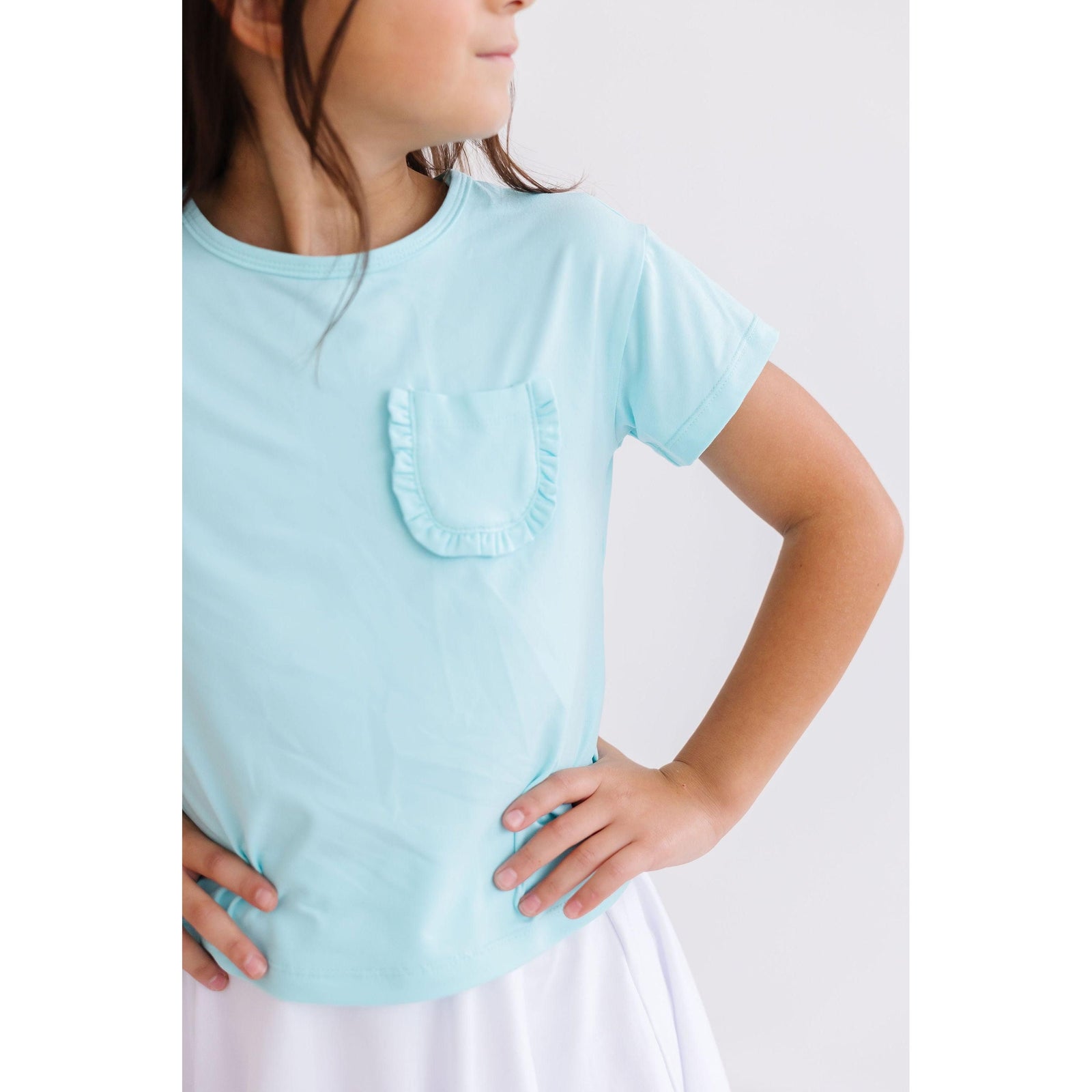 Aqua Ruffle Pocket Tee