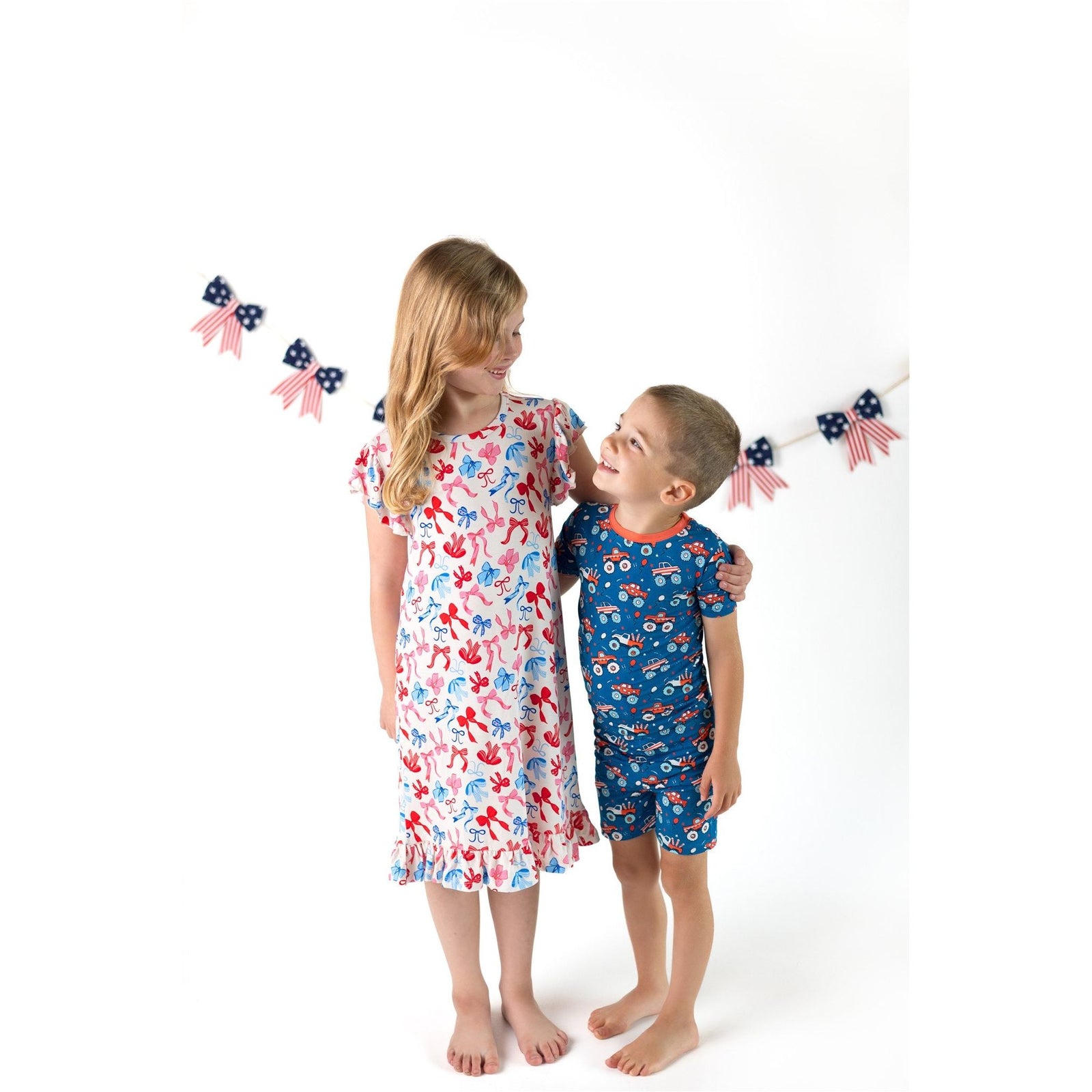 Red, White, & Blue Nightgown | Patriotic Bows Girls Bamboo Nightgown