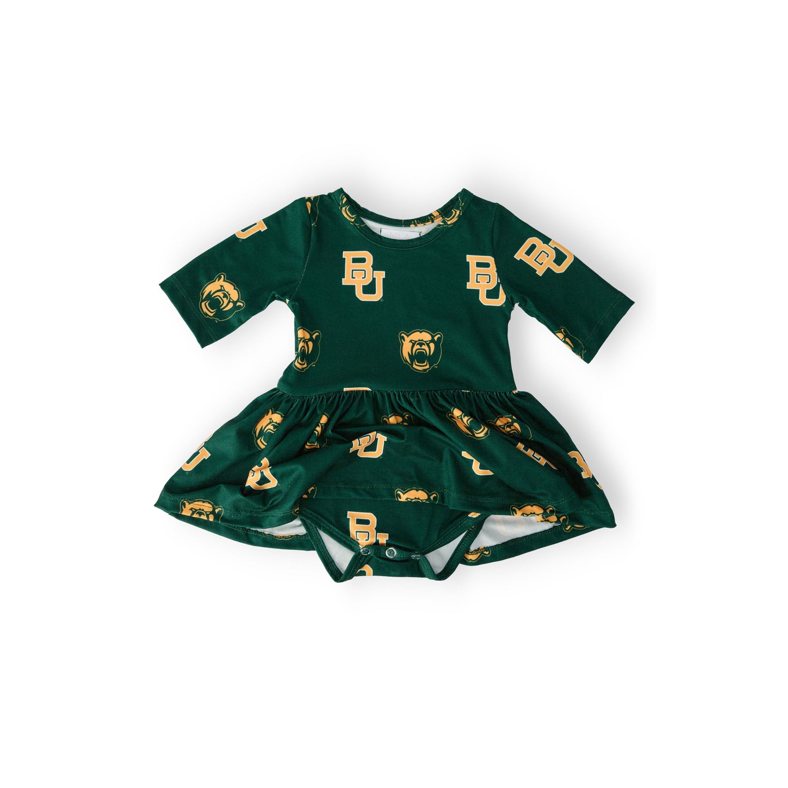 Baylor Green Bear 3/4 Sleeve Twirl Bodysuit