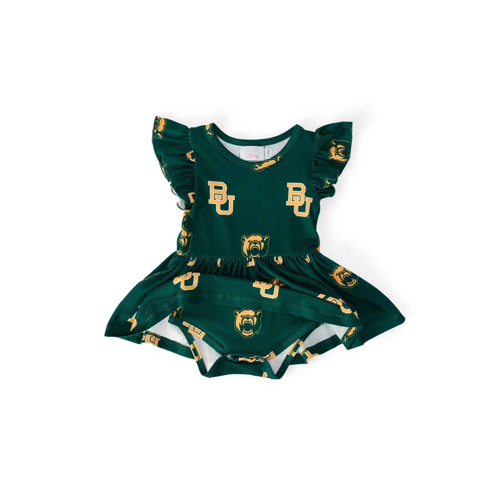 Baylor Green Bear Flutter Twirl Bodysuit