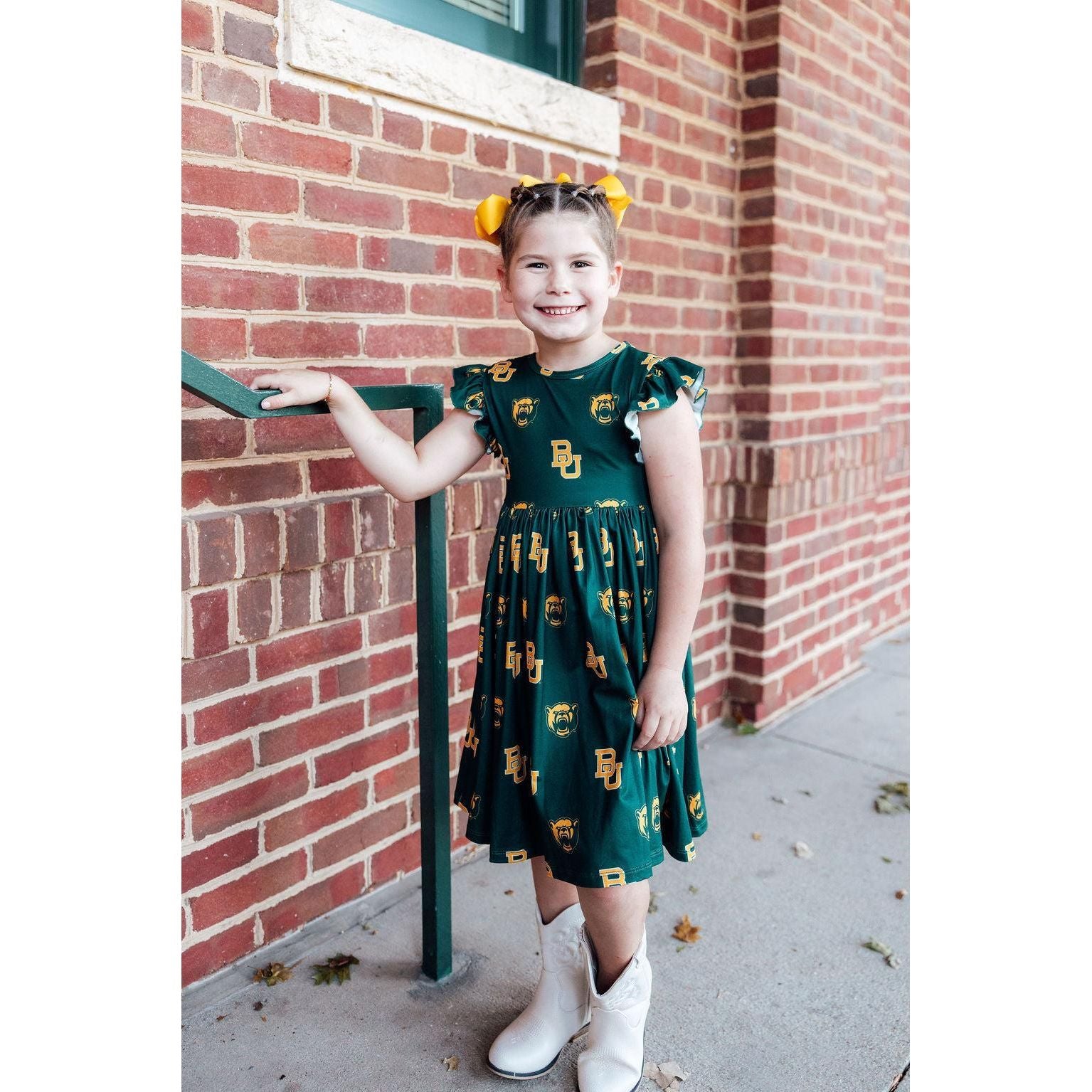 Baylor Green Bear Flutter Twirl Dress