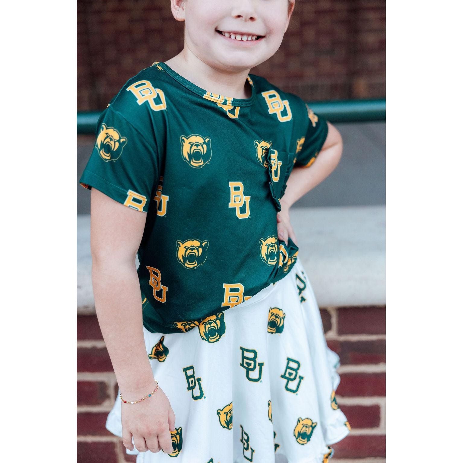 Baylor Green Bear Ruffle Pocket Tee