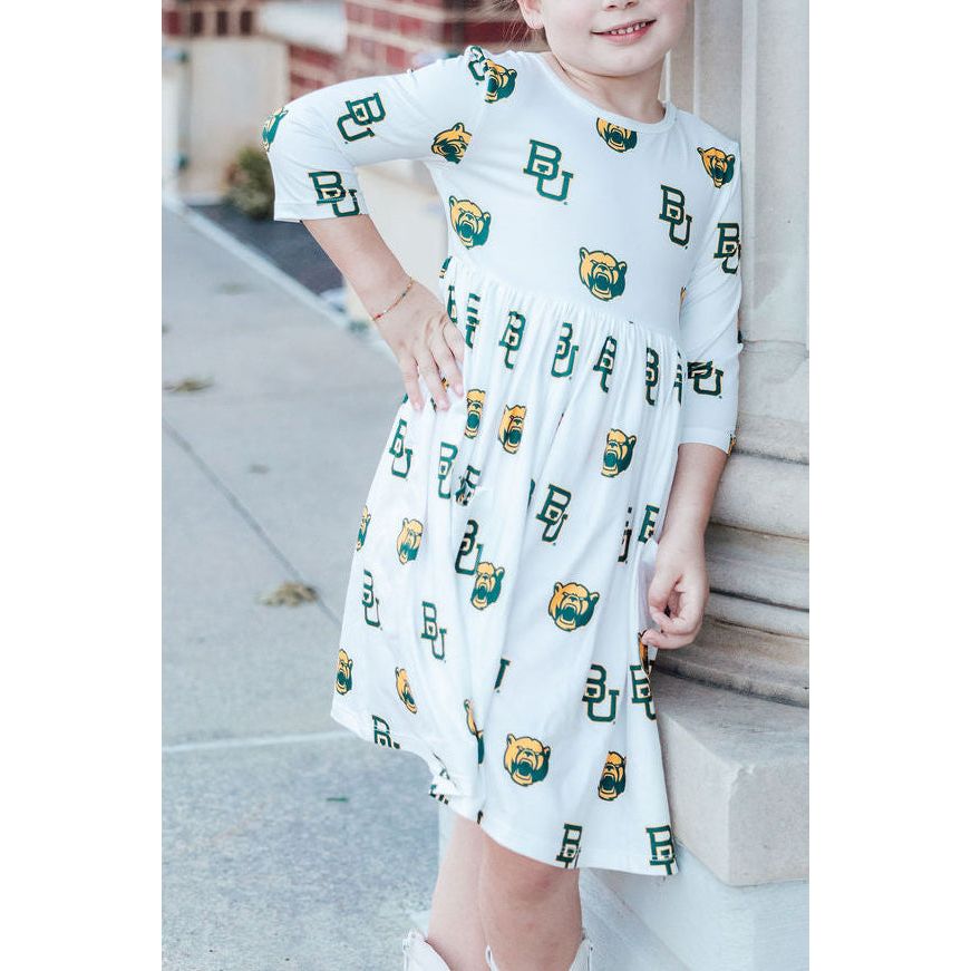 Baylor White Bear 3/4 Sleeve Pocket Twirl Dress