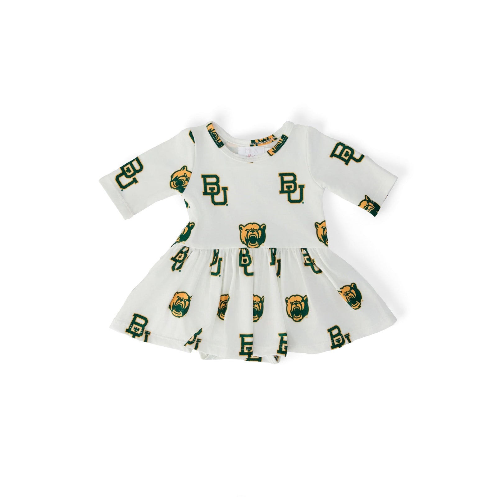 Baylor White Bear 3/4 Sleeve Twirl Bodysuit