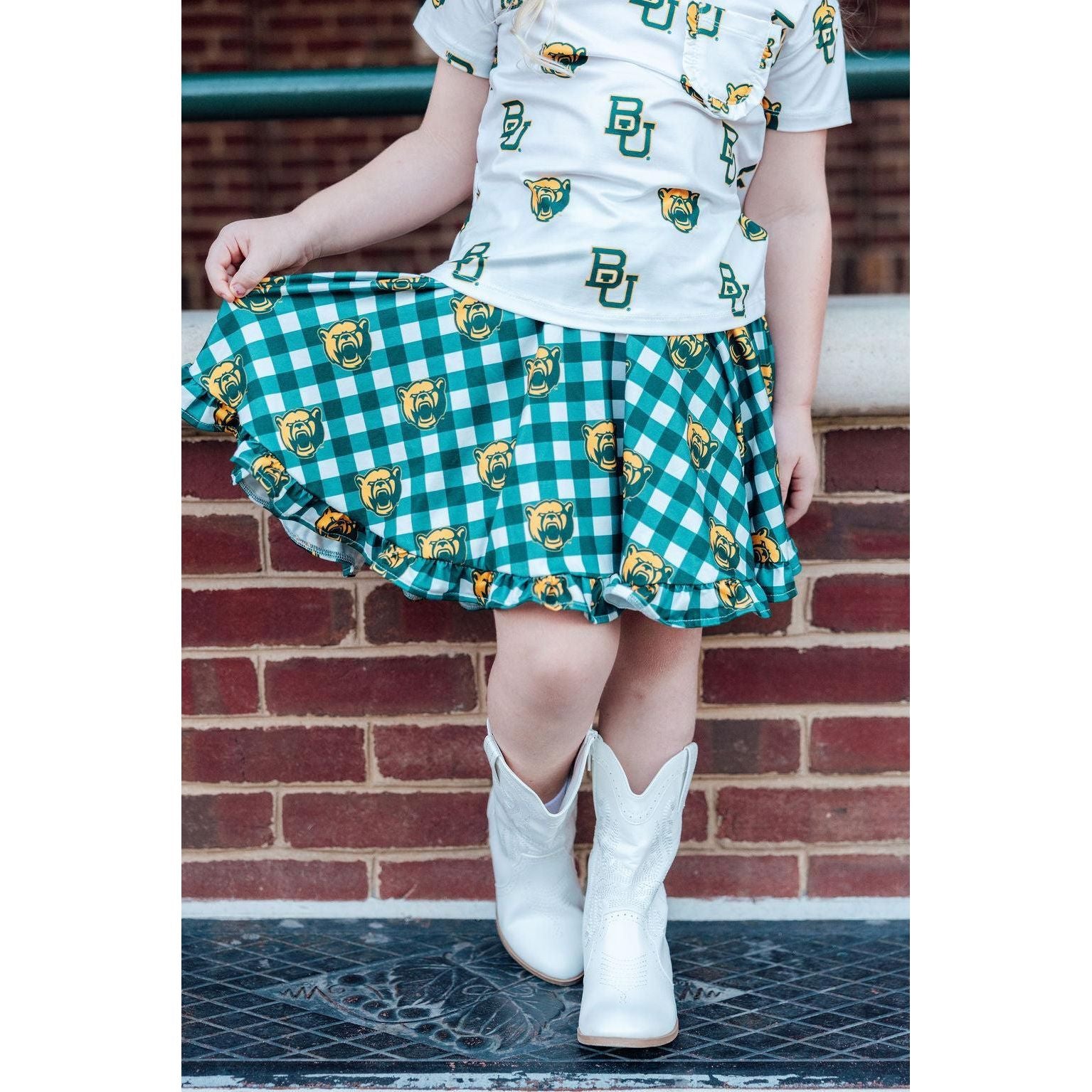 Baylor White Bear Ruffle Pocket Tee