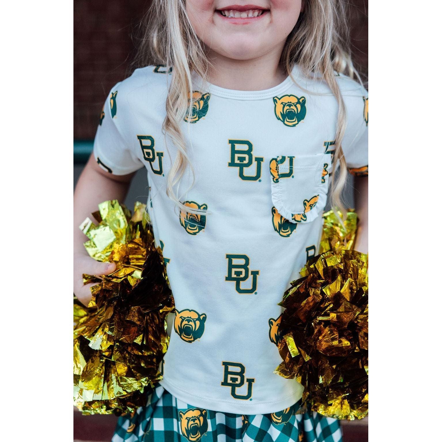 Baylor White Bear Ruffle Pocket Tee