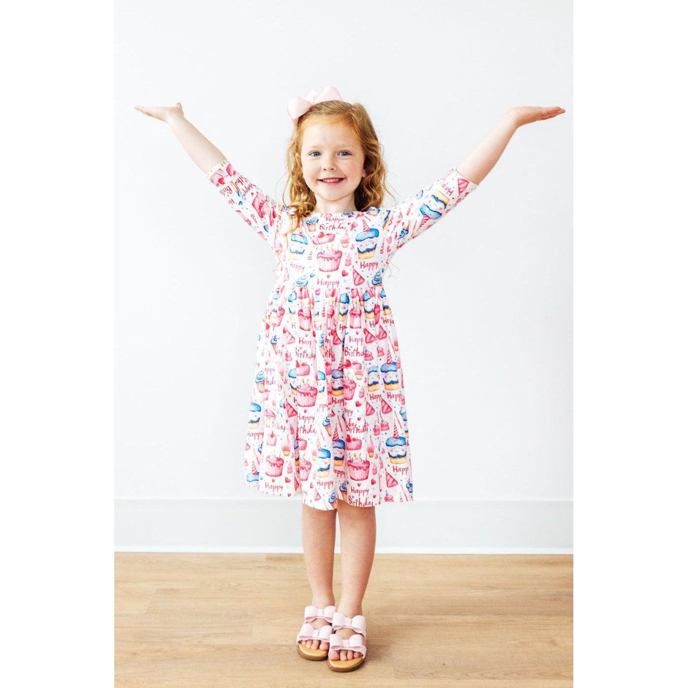 Birthday Girl 3/4 Sleeve Pocket Twirl Dress
