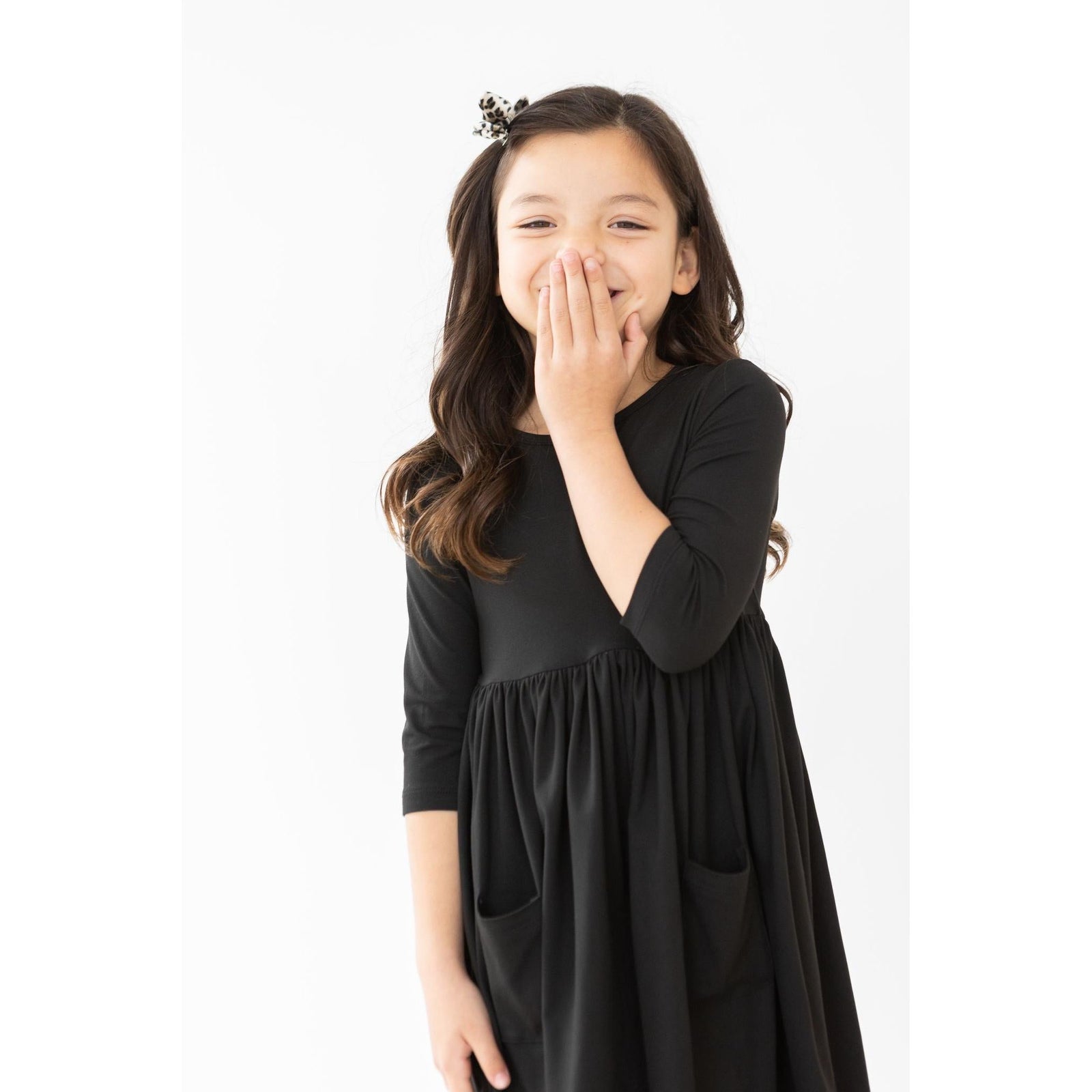 Black 3/4 Sleeve Pocket Twirl Dress