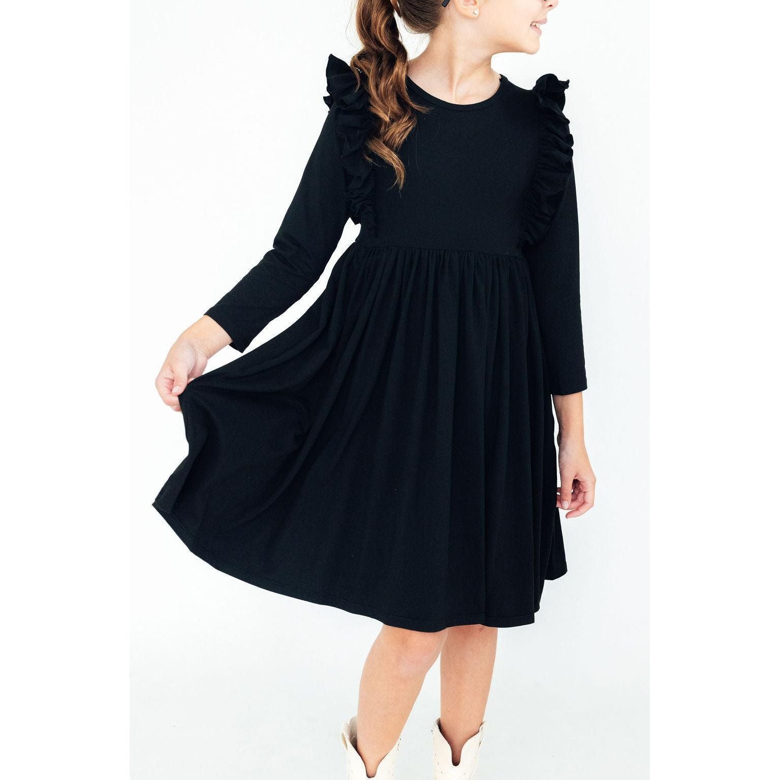 Black L/S Ruffle Twirl Dress