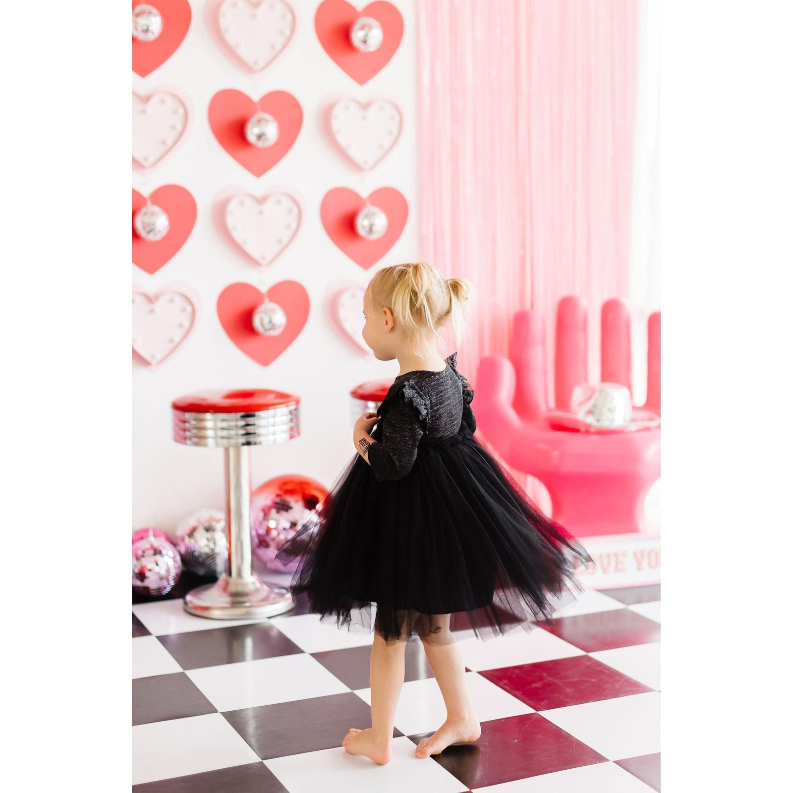 Black Shimmer 3/4 Sleeve Tutu Dress