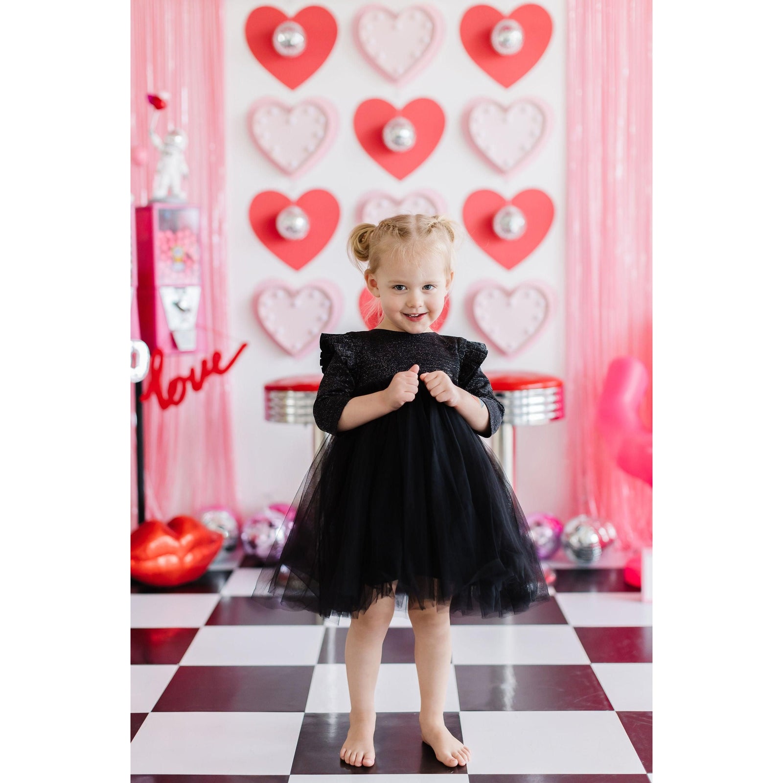 Black Shimmer 3/4 Sleeve Tutu Dress