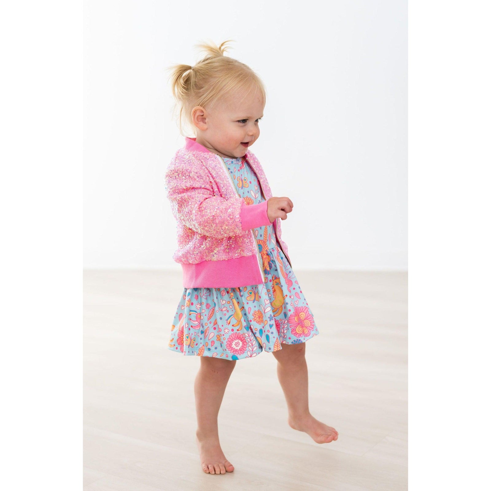Blue Retro Unicorns S/S Twirl Bodysuit
