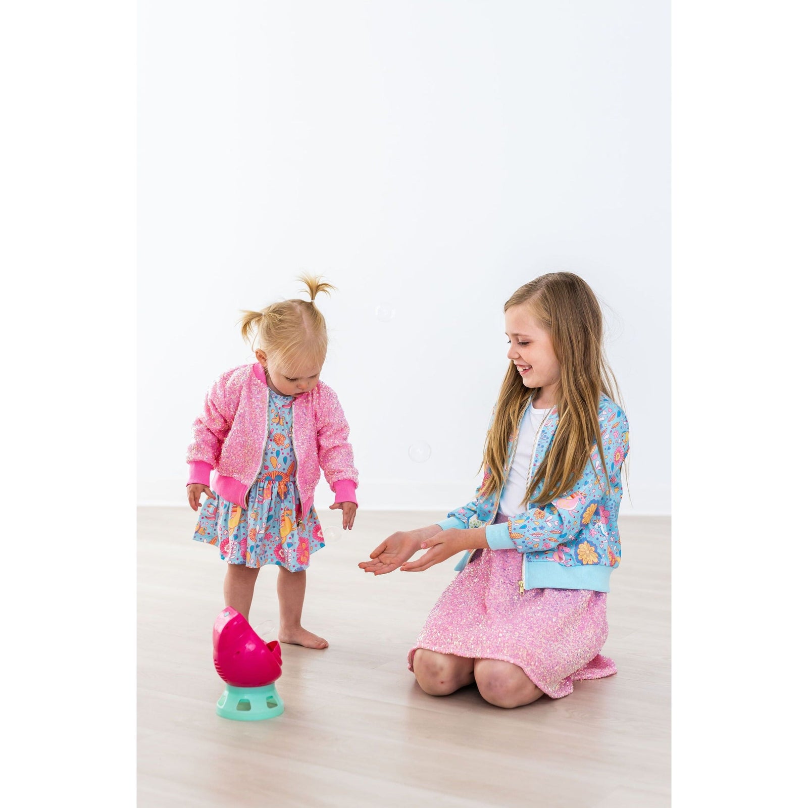 Blue Retro Unicorns Satin Jacket