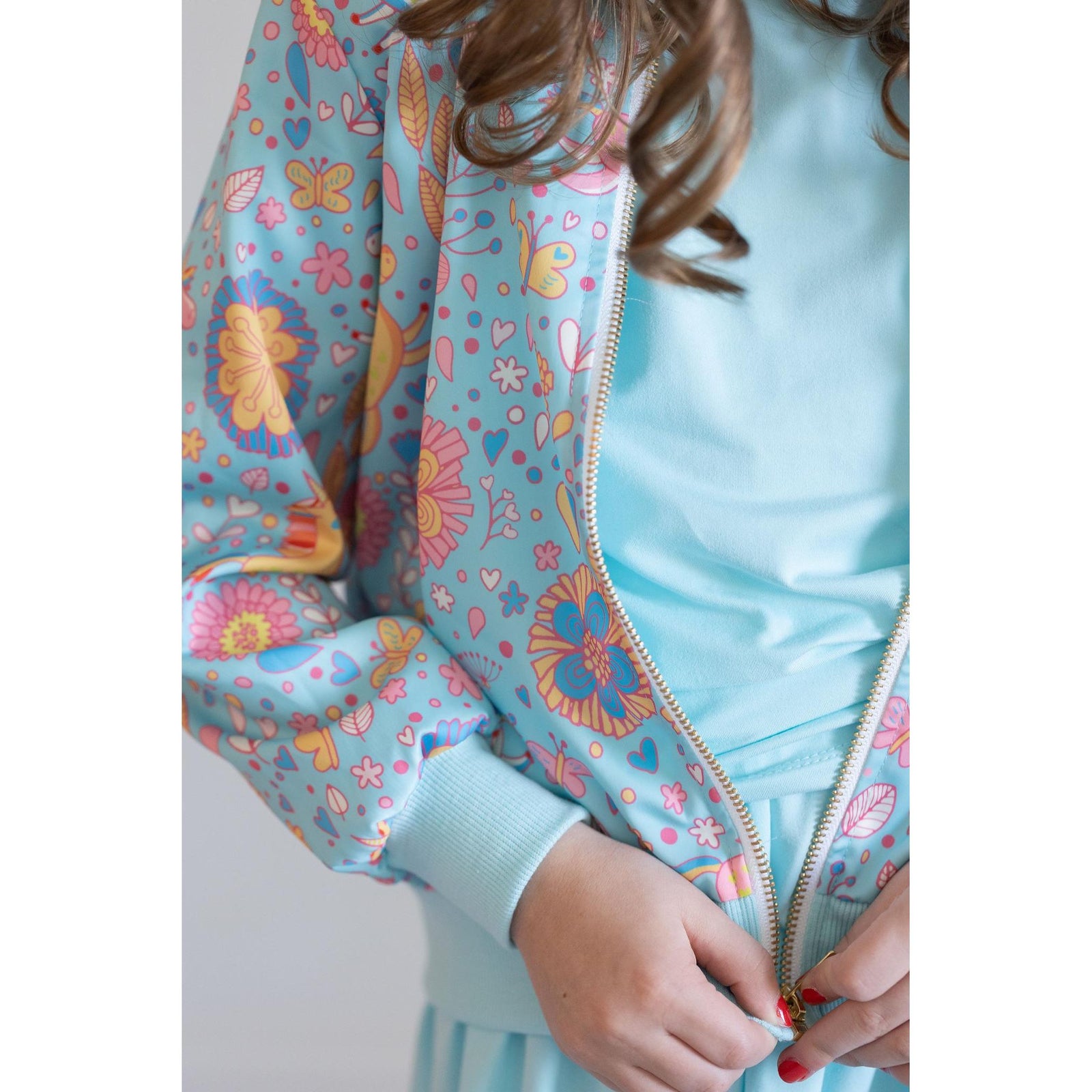 Blue Retro Unicorns Satin Jacket