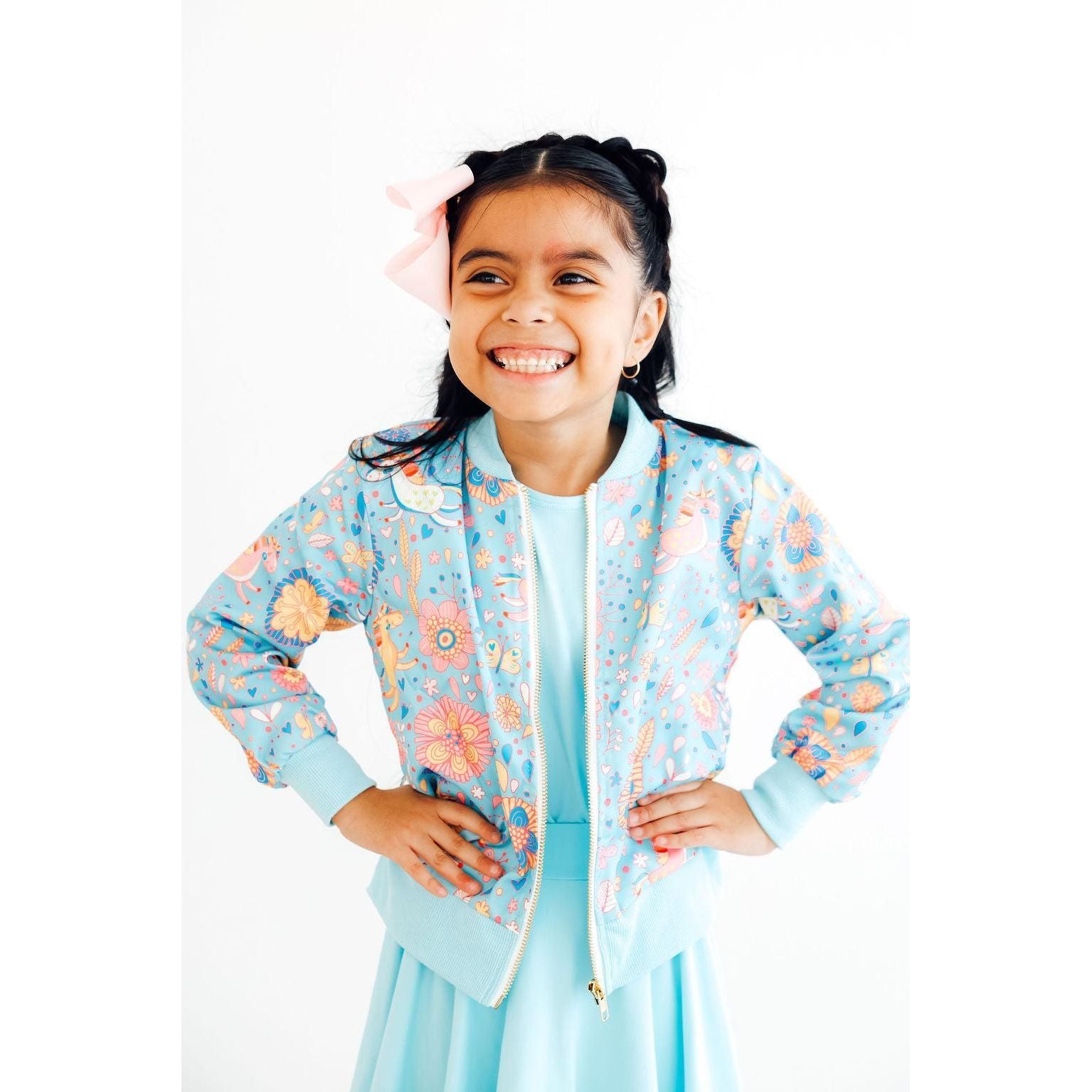 Blue Retro Unicorns Satin Jacket