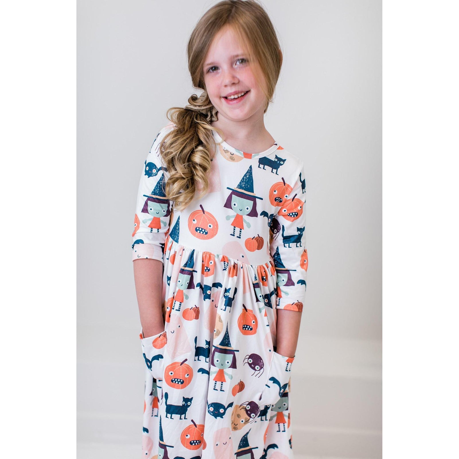 Boo Crew 3/4 Sleeve Pocket Twirl Dress
