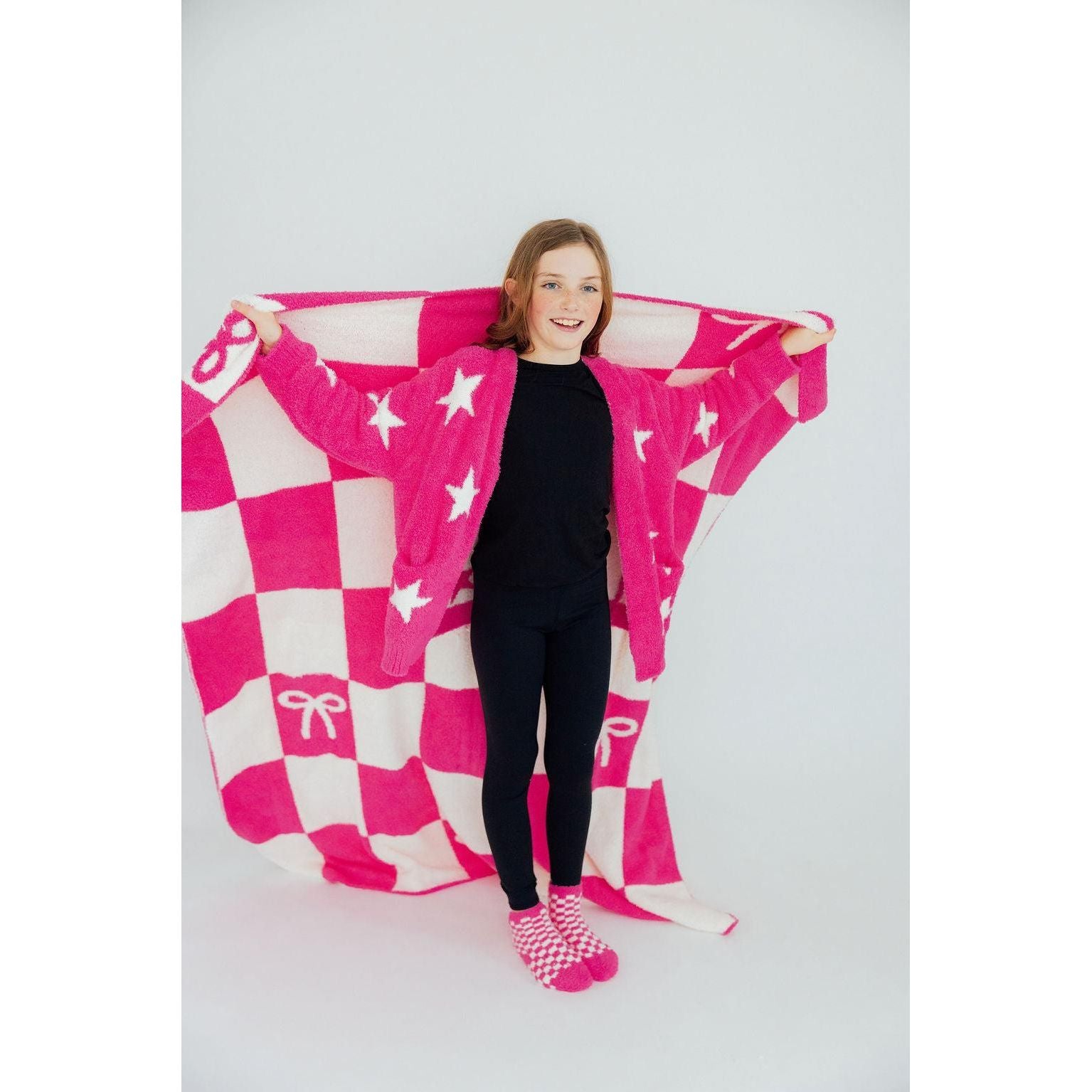 Bright Pink Checker Cozy Socks