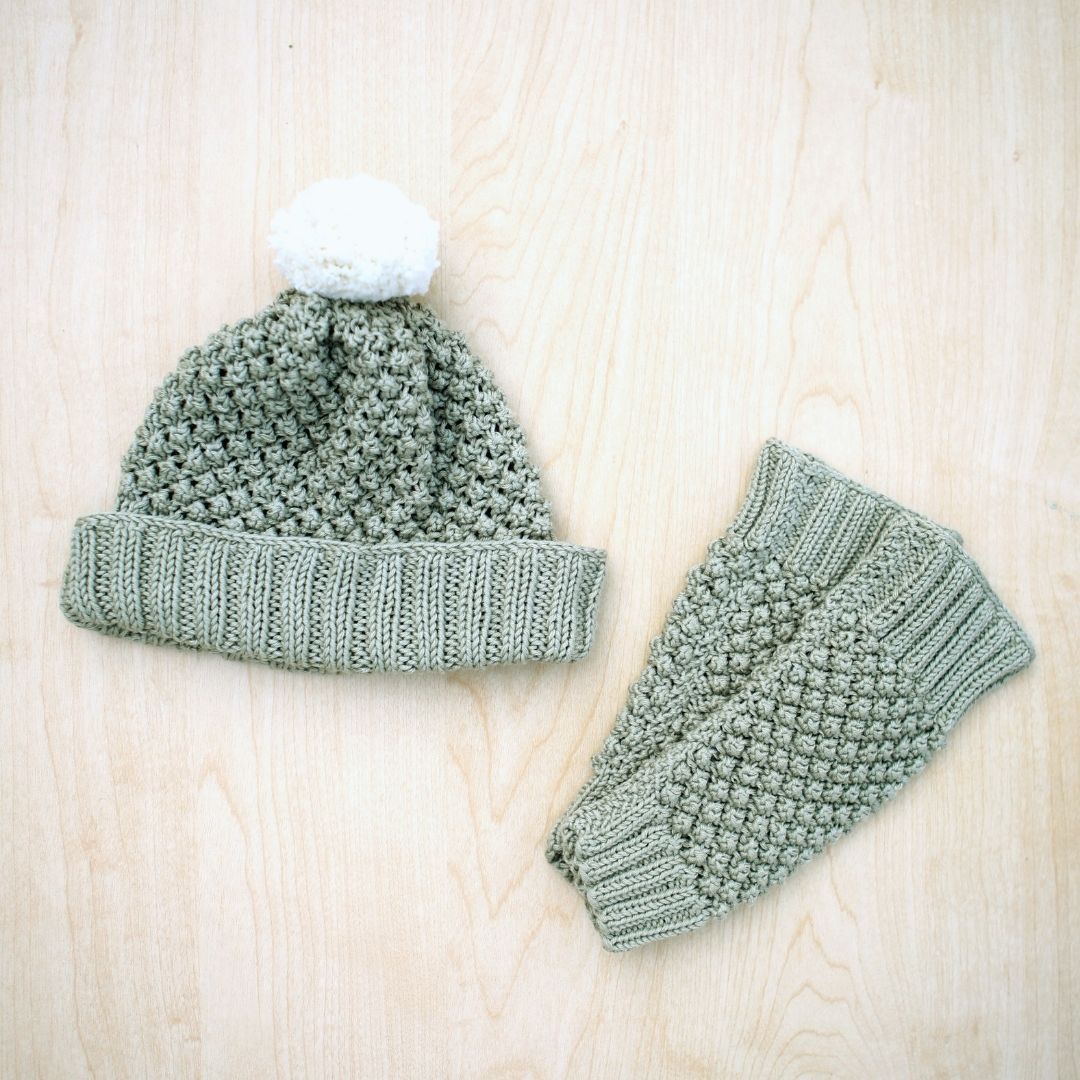 Bubble Knit Beanie and Leg Warmer Set