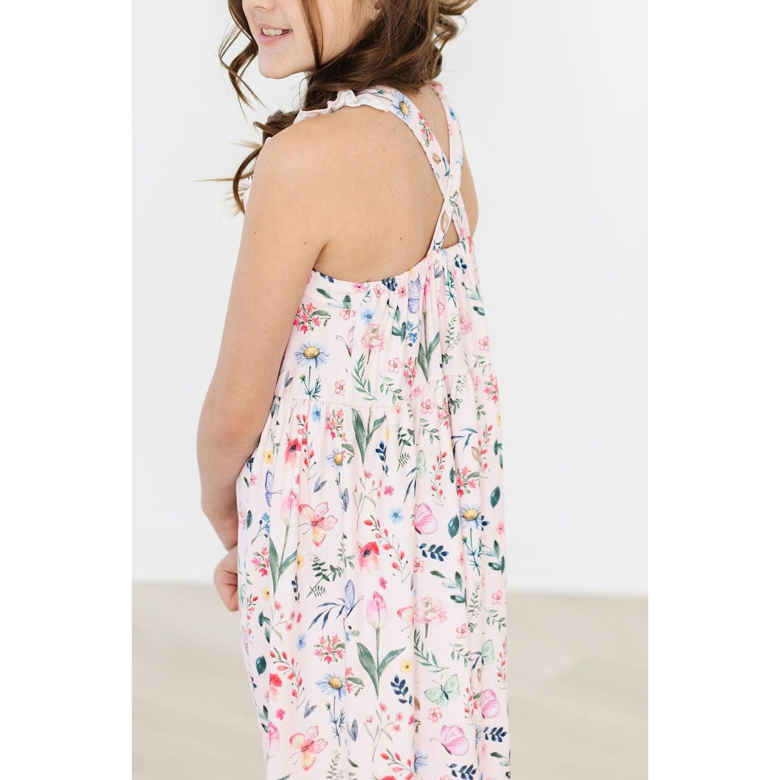 Butterfly Meadows Ruffle Cross Back Dress
