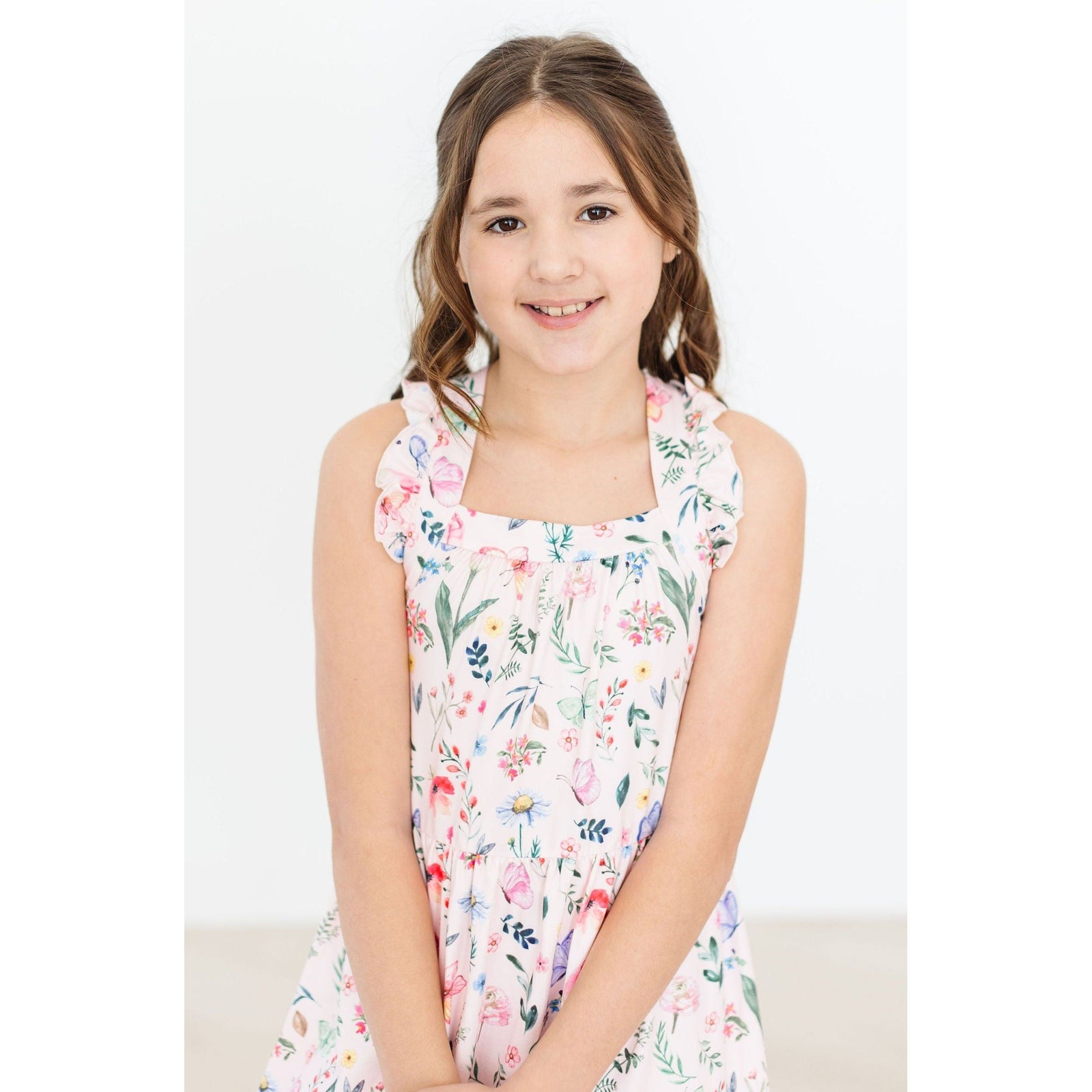Butterfly Meadows Ruffle Cross Back Dress
