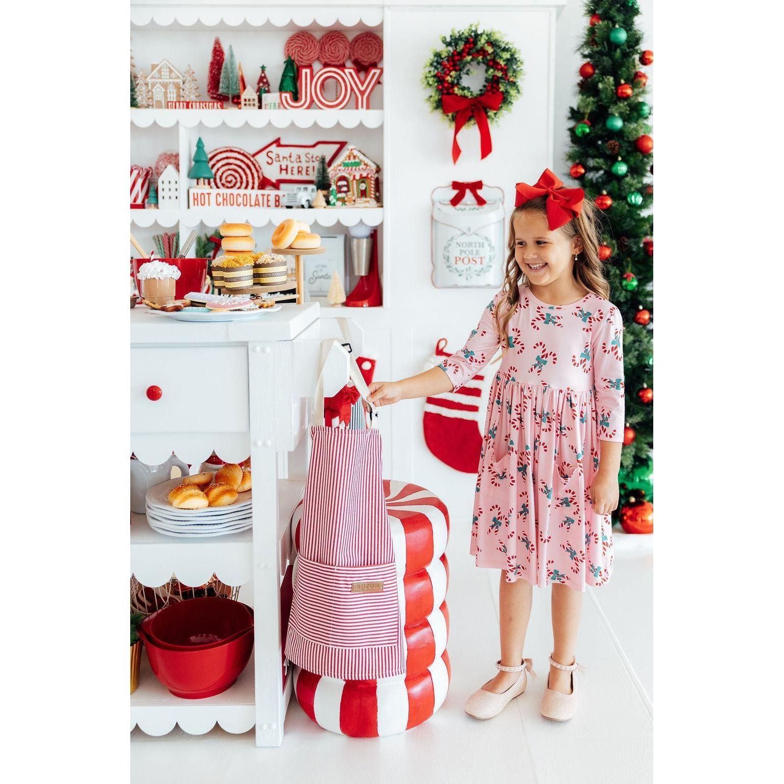 Candy Cane Cutie 3/4 Sleeve Pocket Twirl Dress