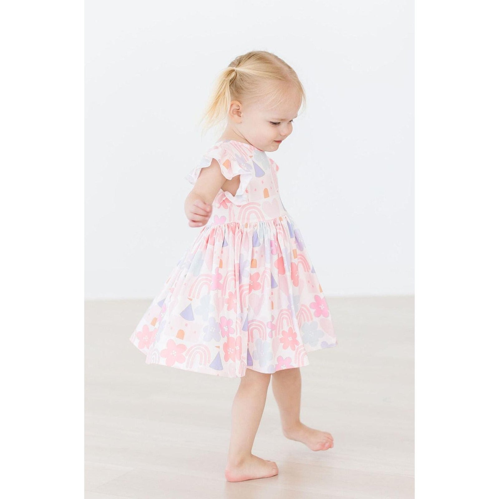 Castles & Rainbows Flutter Sleeve Twirl Dress