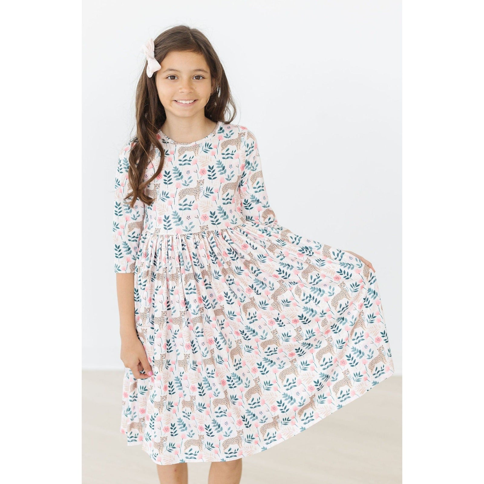 Cheetah Girl 3/4 Sleeve Pocket Twirl Dress