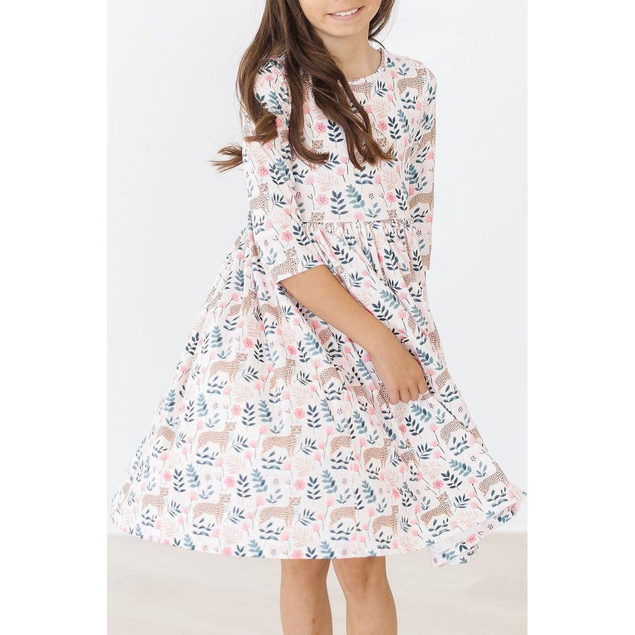 Cheetah Girl 3/4 Sleeve Pocket Twirl Dress