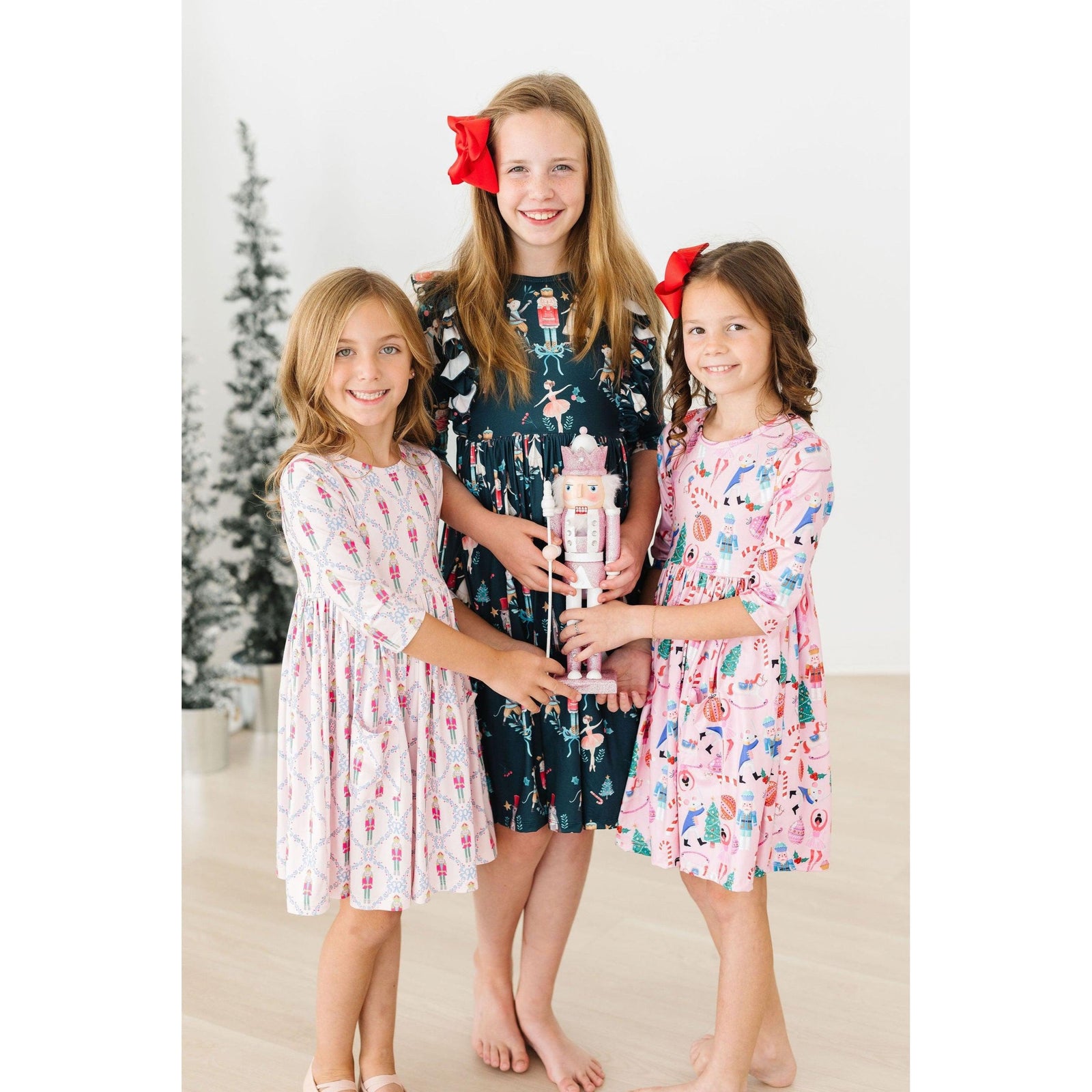 Christmas Ballet 3/4 Sleeve Ruffle Twirl Dress