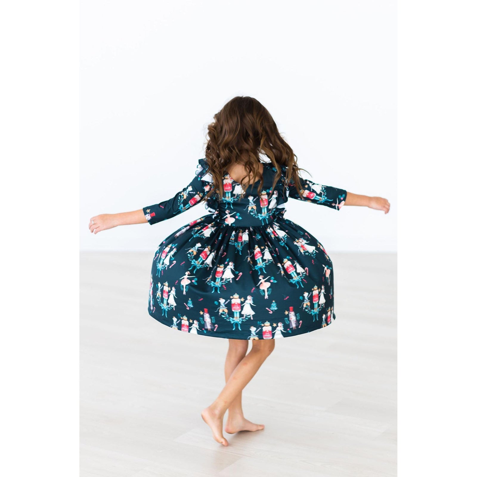 Christmas Ballet 3/4 Sleeve Ruffle Twirl Dress