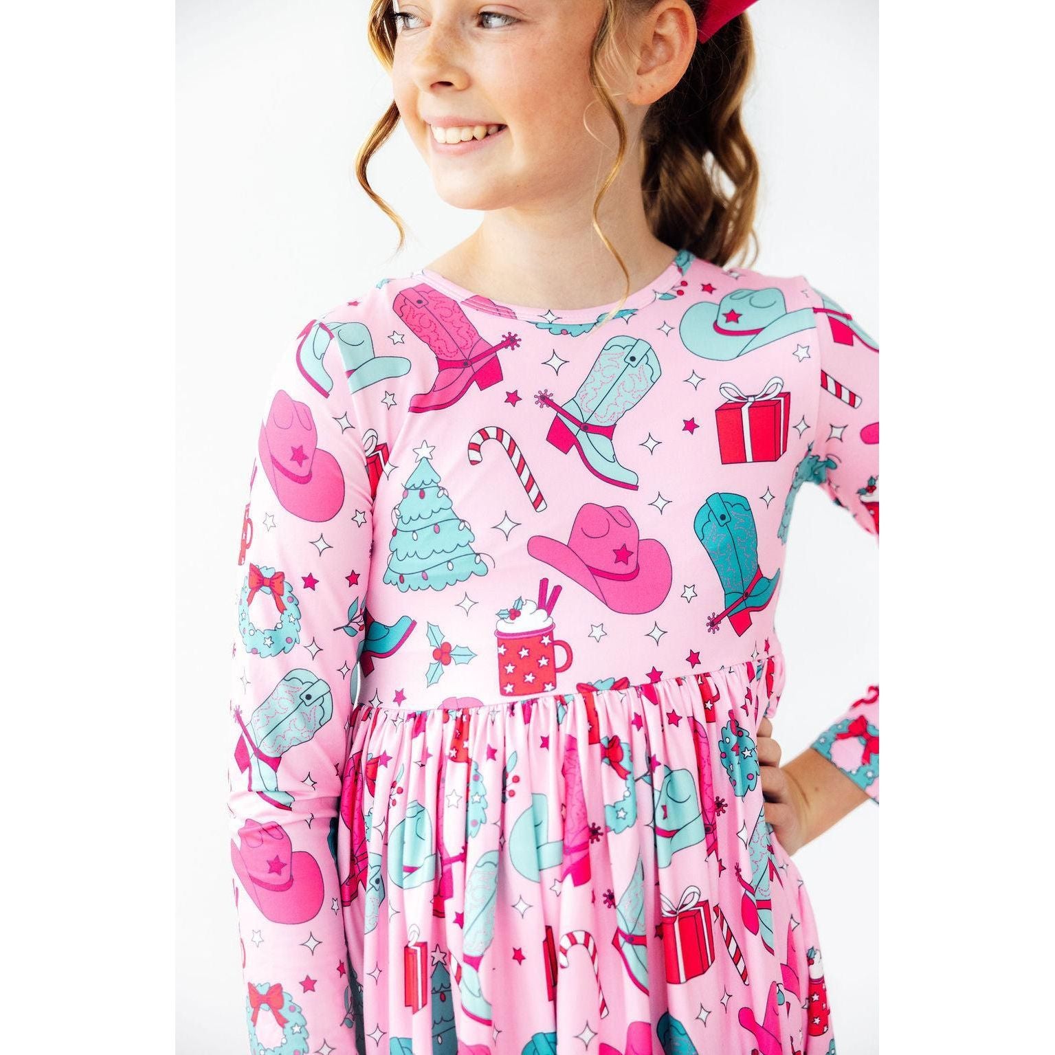 Christmas Cowgirl L/S Pocket Twirl Dress