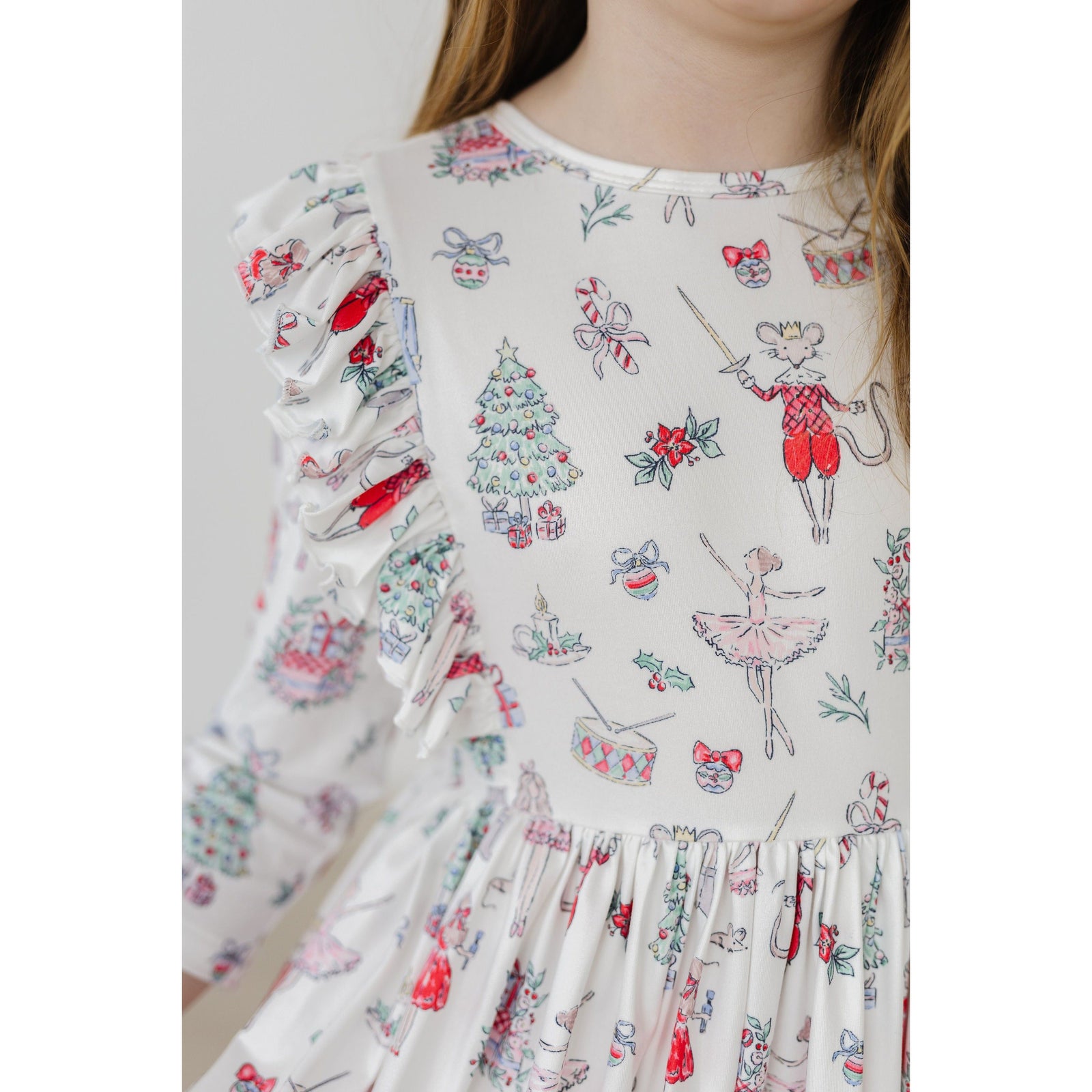 Clara's Christmas 3/4 Sleeve Ruffle Twirl Dress