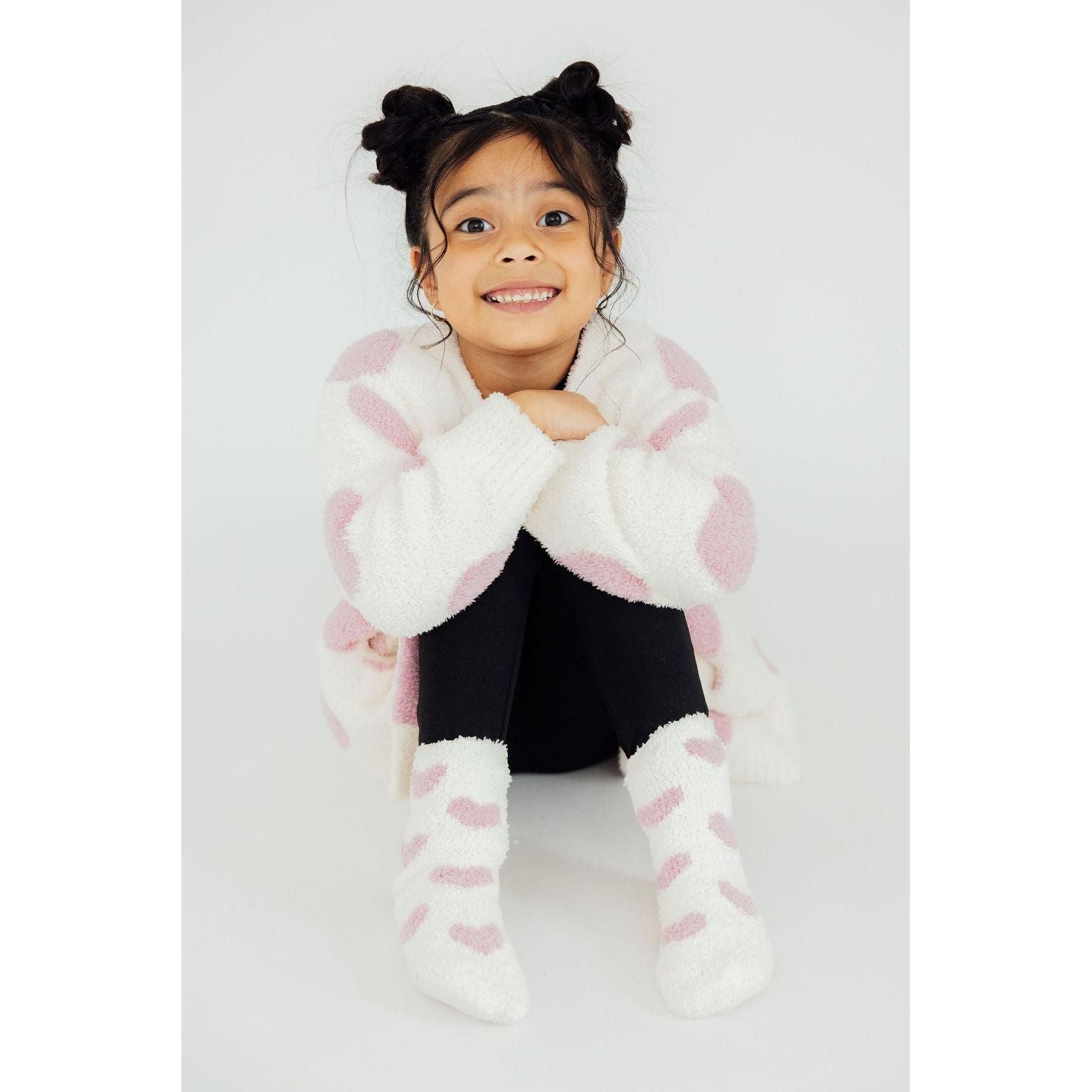 Coconut/Light Pink Heart Cozy Cardigan