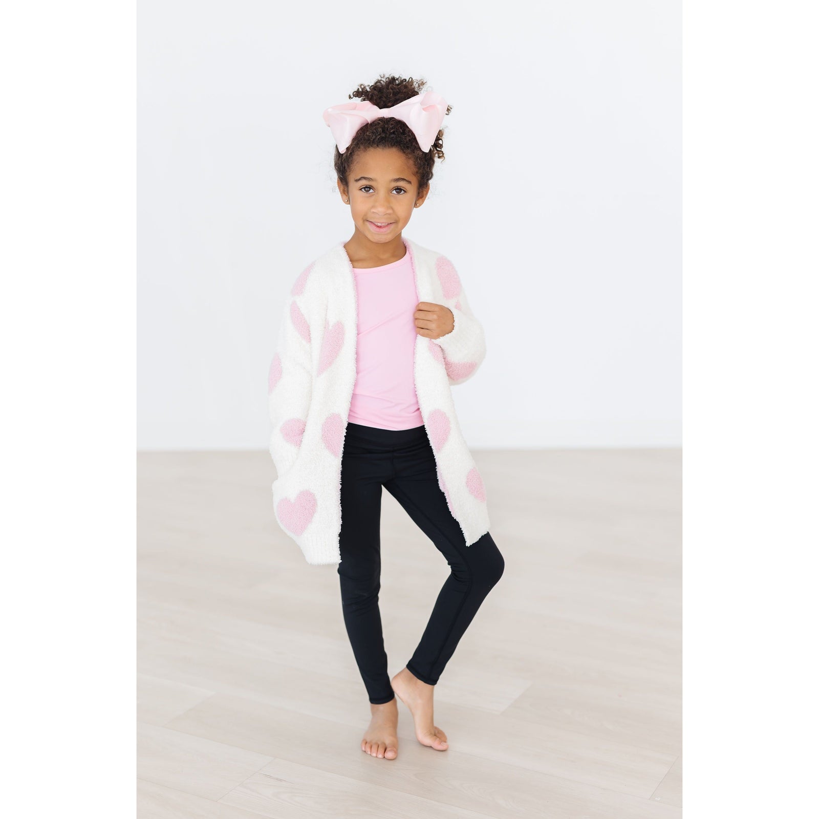 Coconut/Light Pink Heart Cozy Cardigan