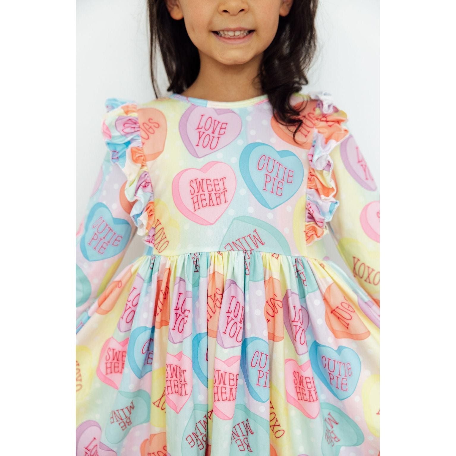 Conversation Hearts 3/4 Sleeve Ruffle Twirl Dress