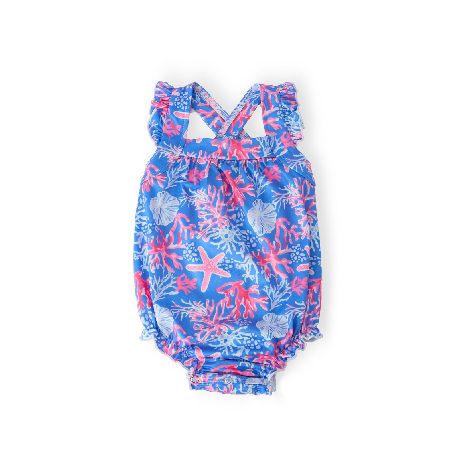 Coral Cove Ruffle Cross Back Romper