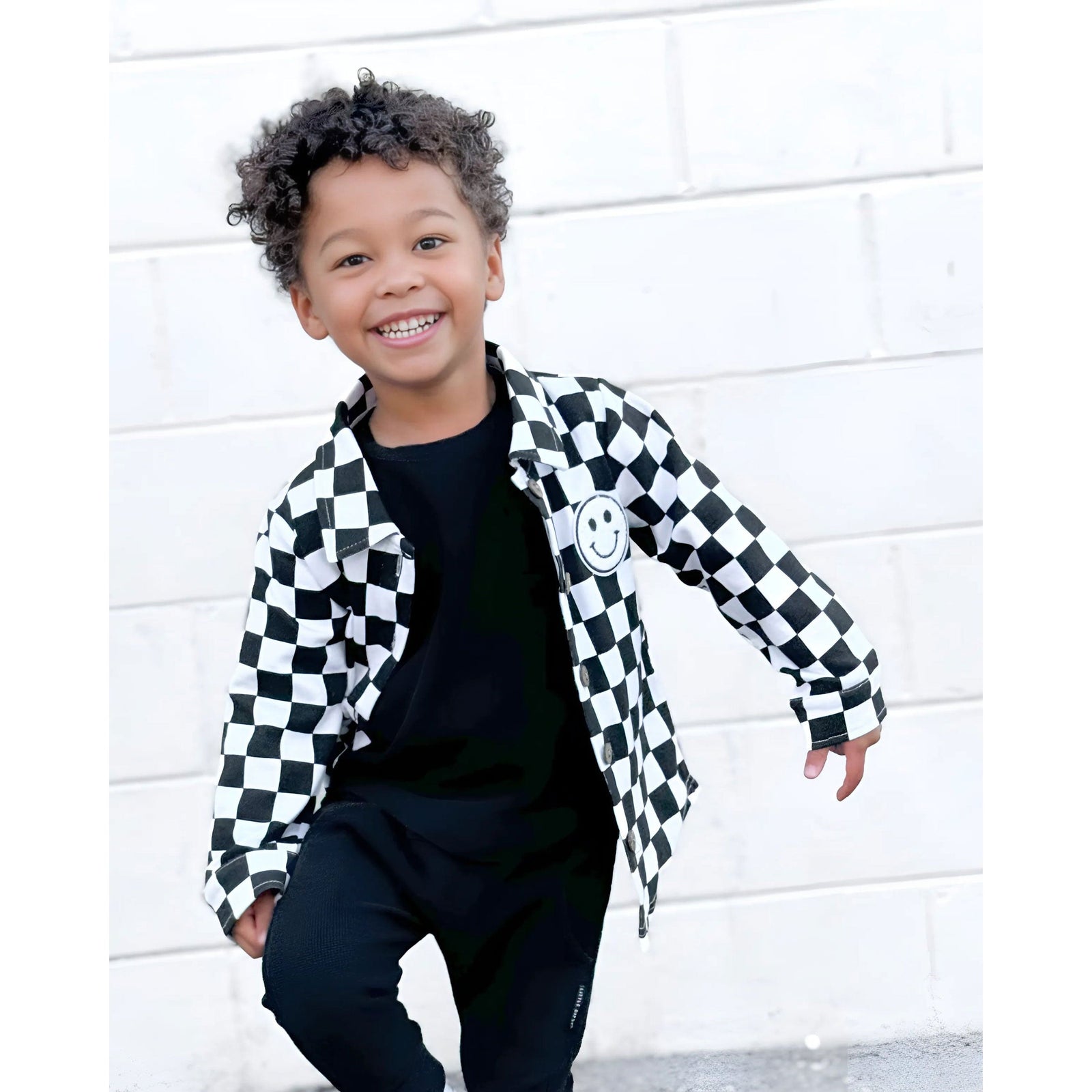Cotton Shacket | Smiley Checkered Black